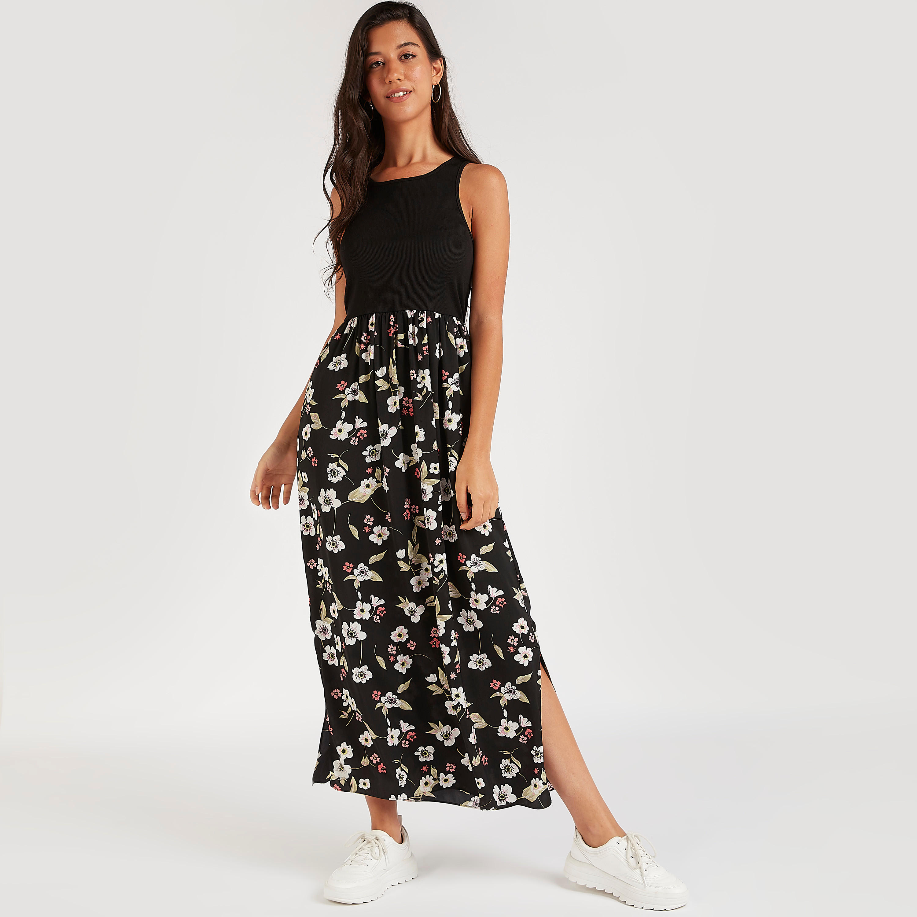 فستان إيه لاين طويل دون أكمام بياقة مستديرة-women-clothing-dresses-image-1