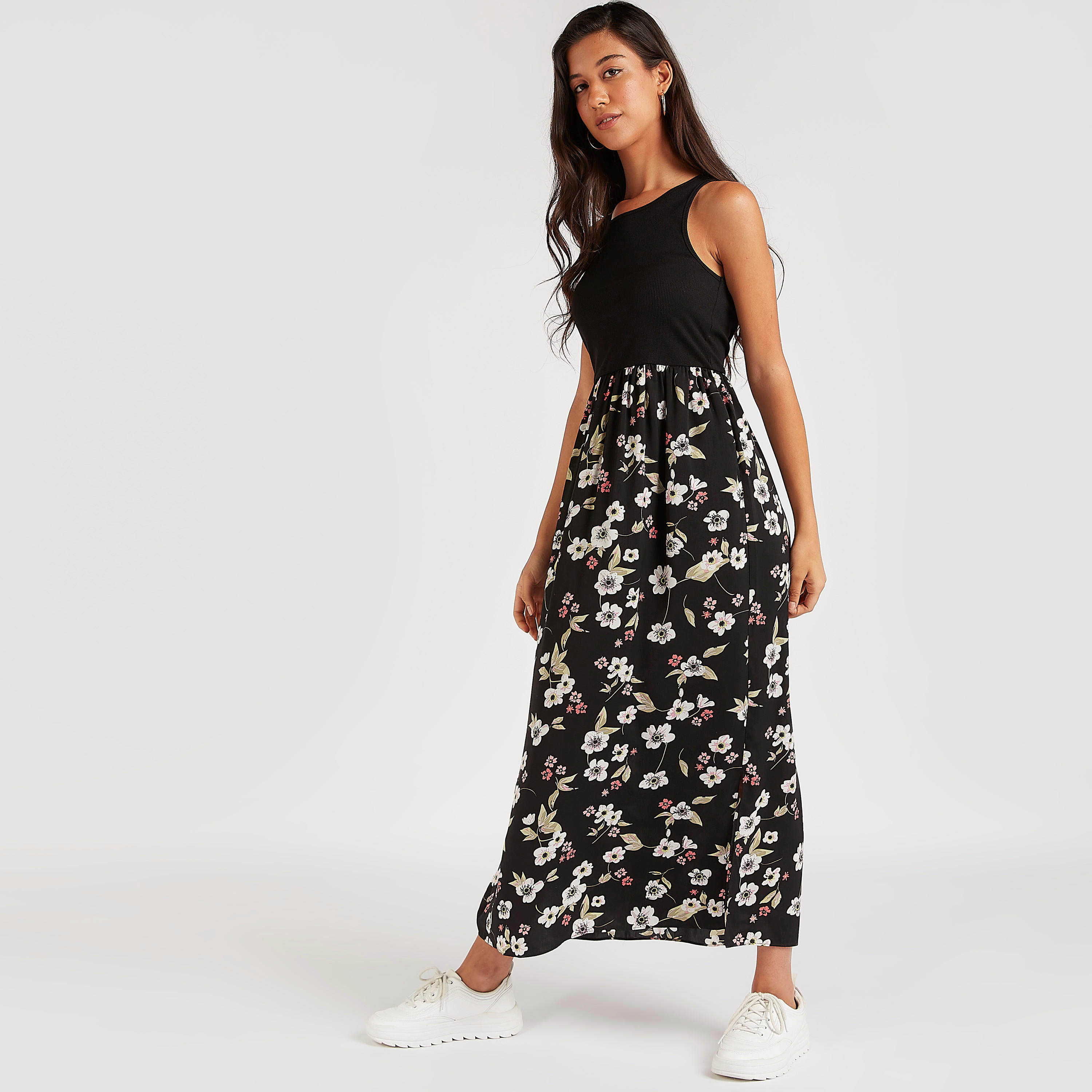 فستان إيه لاين طويل دون أكمام بياقة مستديرة-women-clothing-dresses-image-2