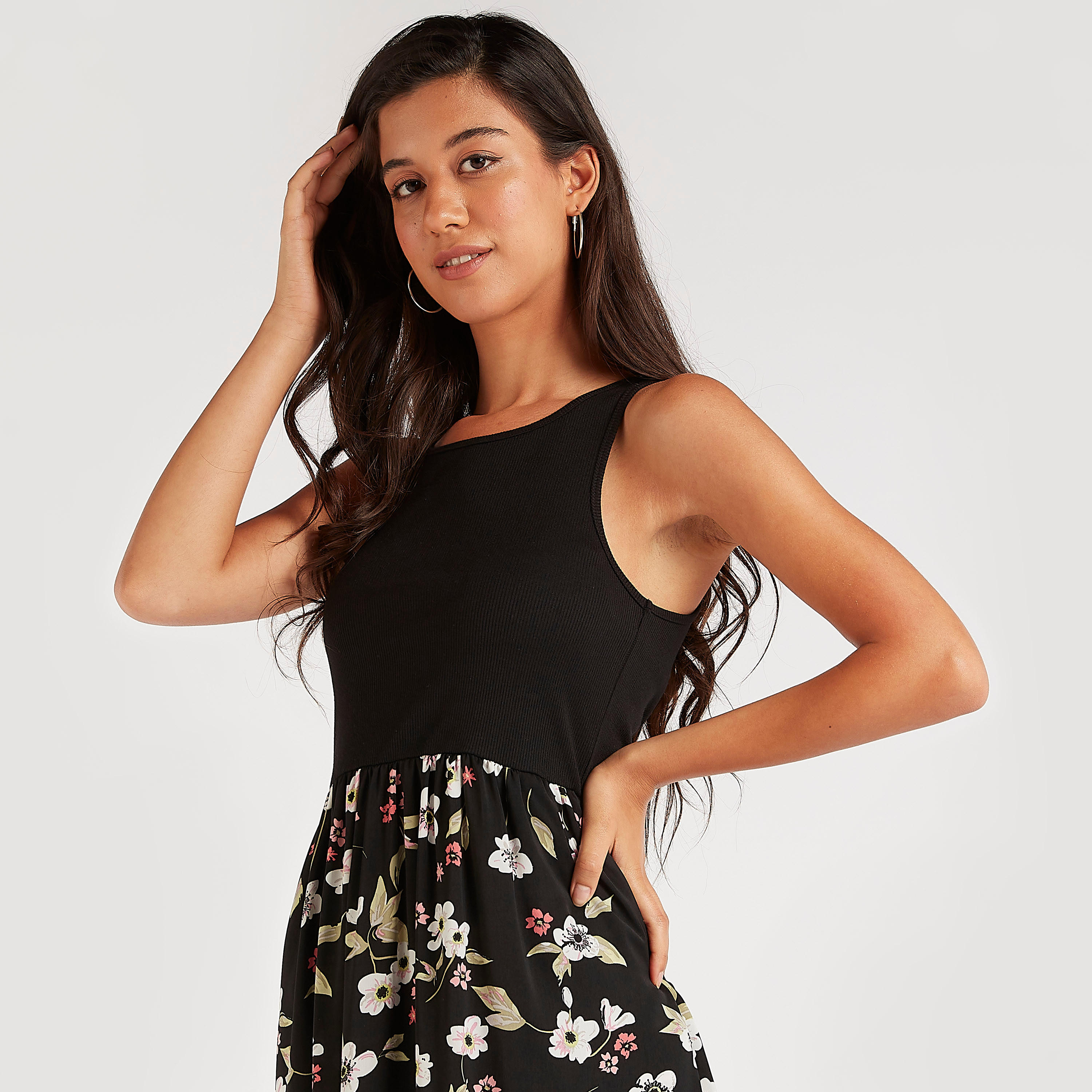 فستان إيه لاين طويل دون أكمام بياقة مستديرة-women-clothing-dresses-image-3