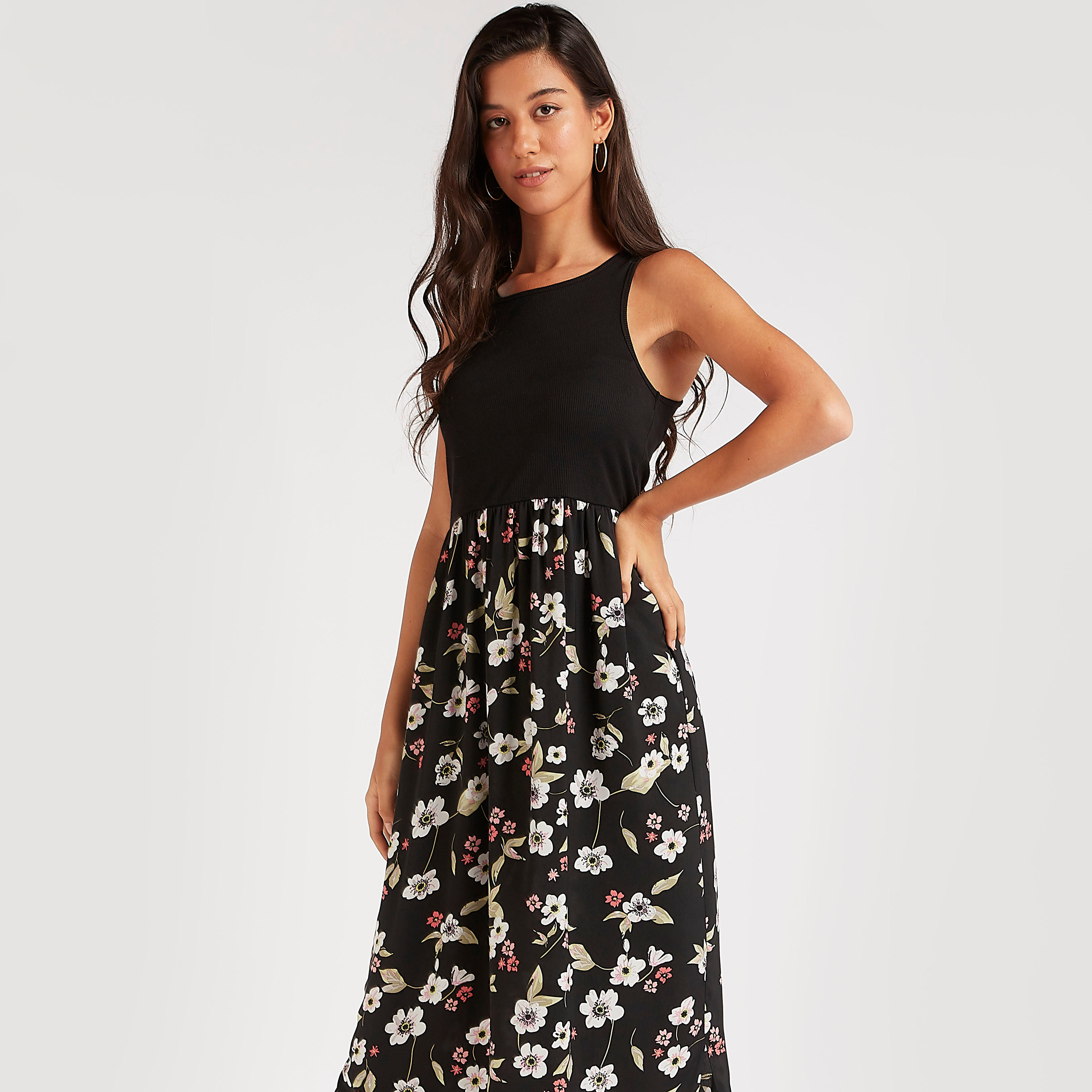 فستان إيه لاين طويل دون أكمام بياقة مستديرة-women-clothing-dresses-image-5