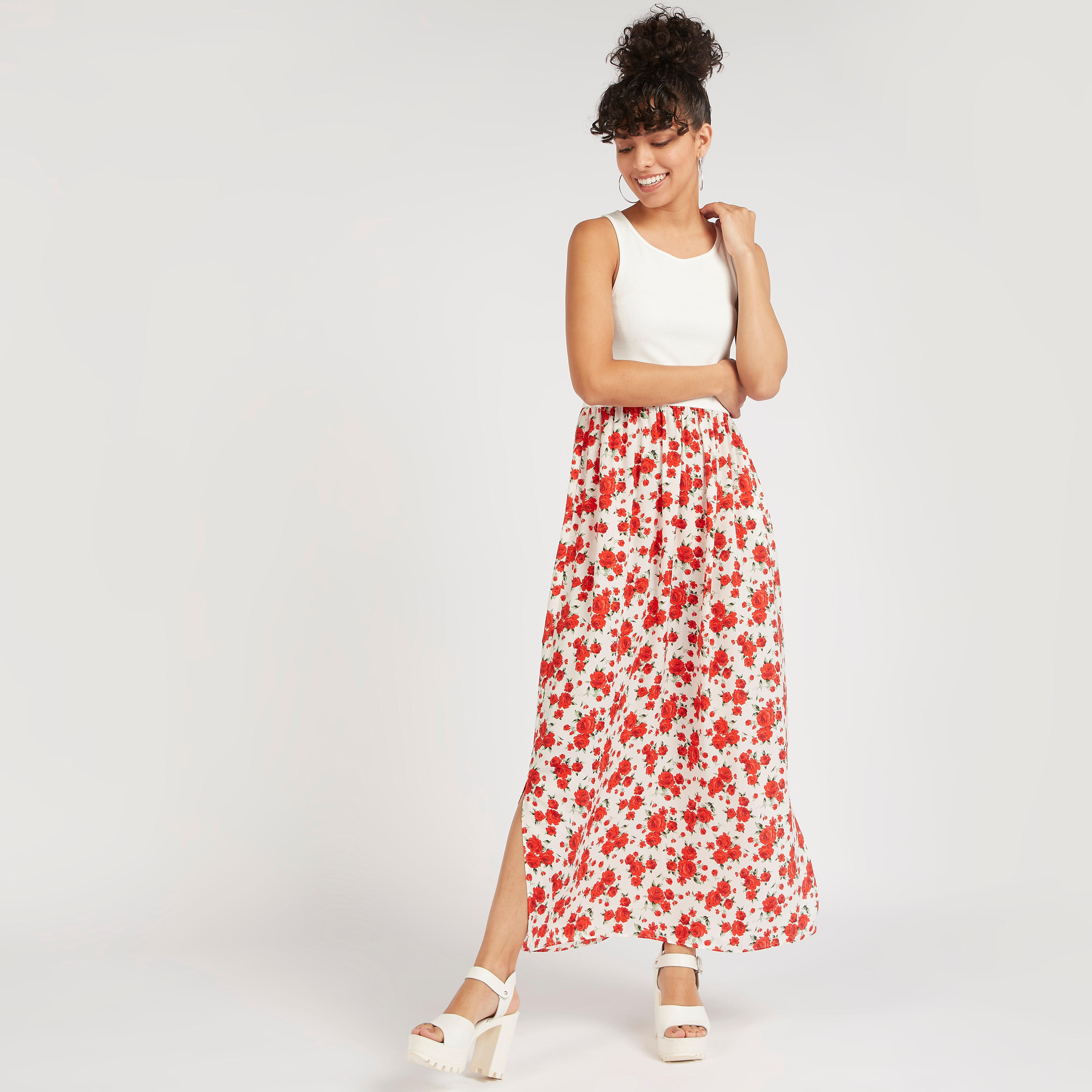 فستان ميدي إيه لاين دون أكمام بياقة مستديرة وطبعات-women-clothing-dresses-image-2