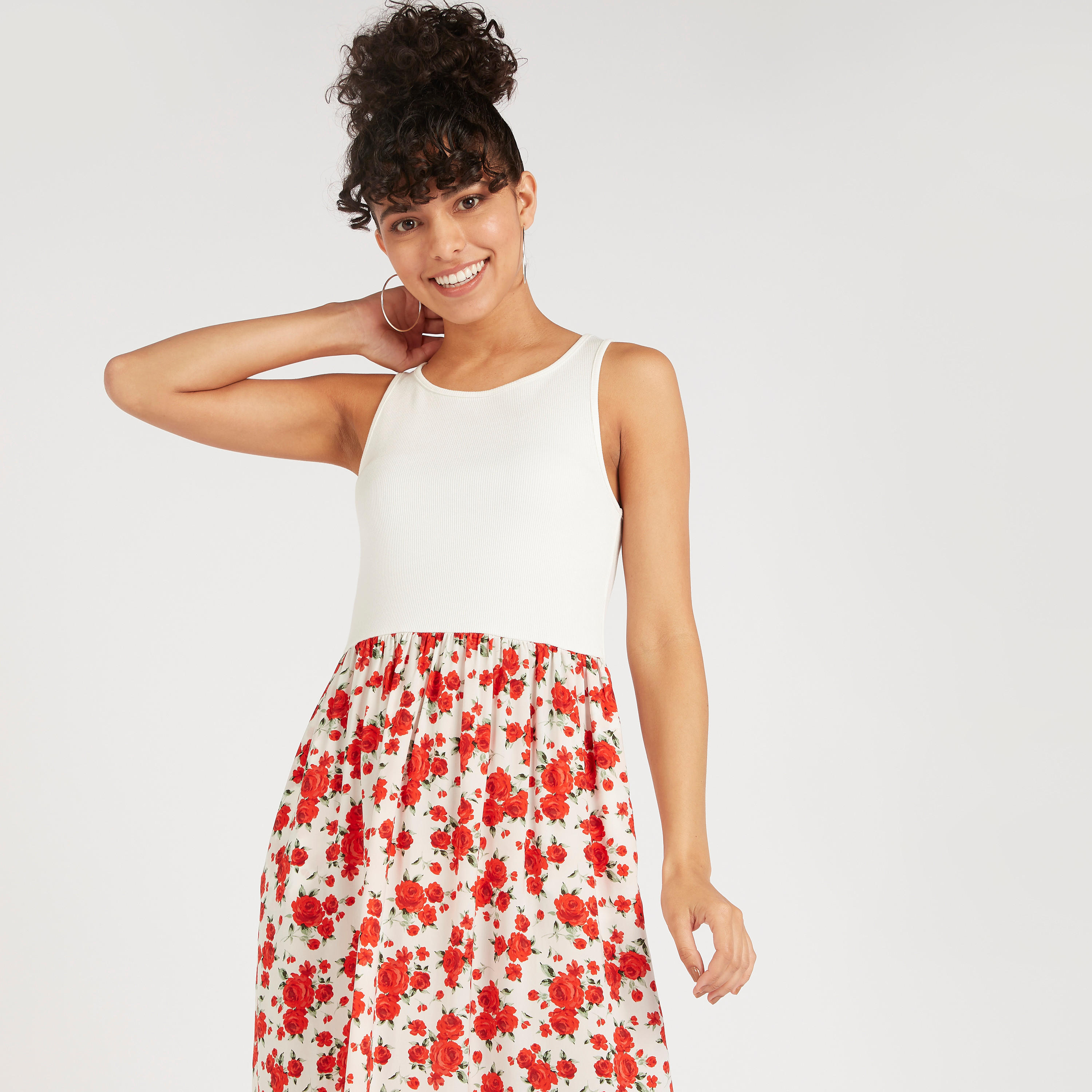 فستان ميدي إيه لاين دون أكمام بياقة مستديرة وطبعات-women-clothing-dresses-image-3