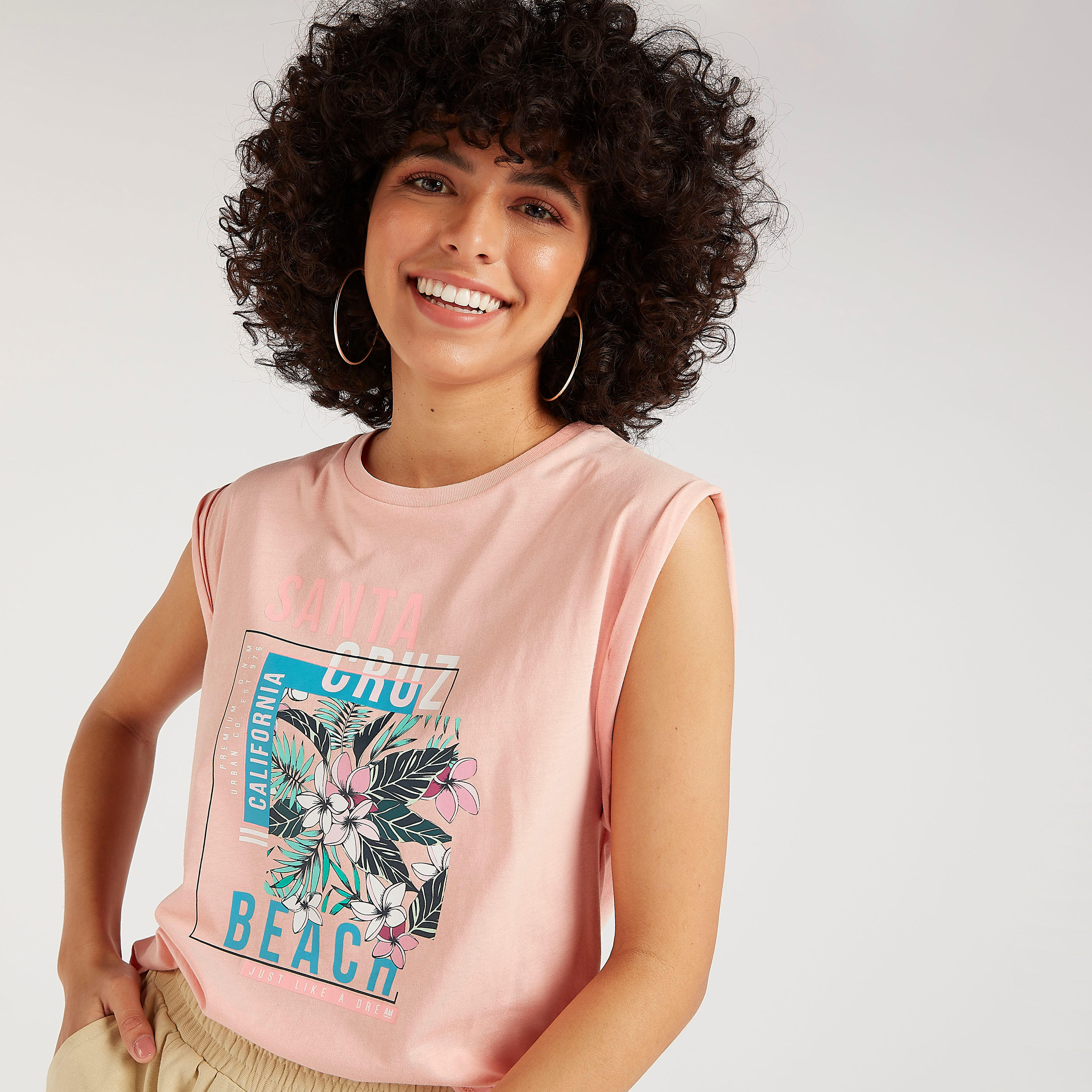 Printed Crew Neck Sleeveless T-shirt-women-clothing-tshirts-image-1