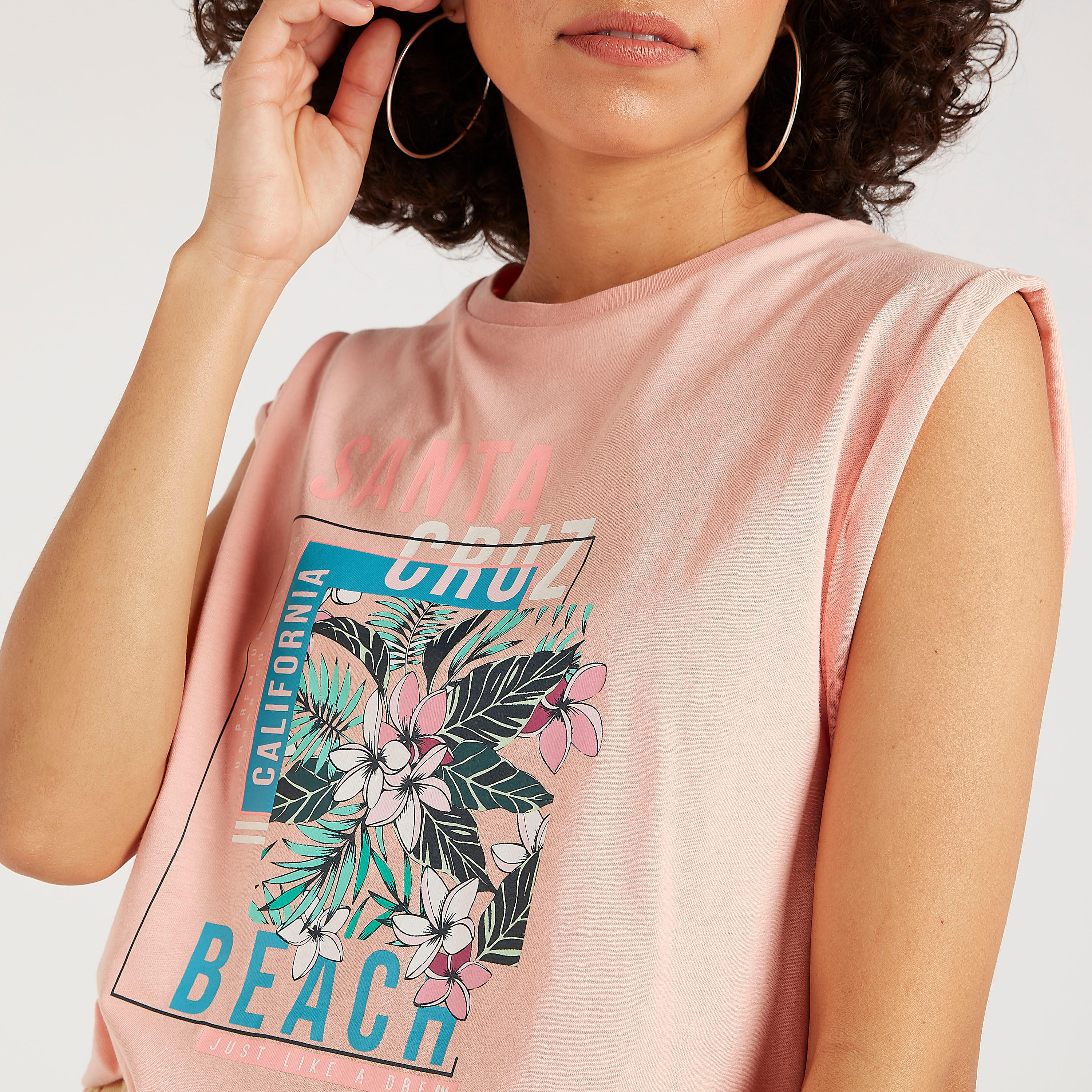 Printed Crew Neck Sleeveless T-shirt-women-clothing-tshirts-image-3