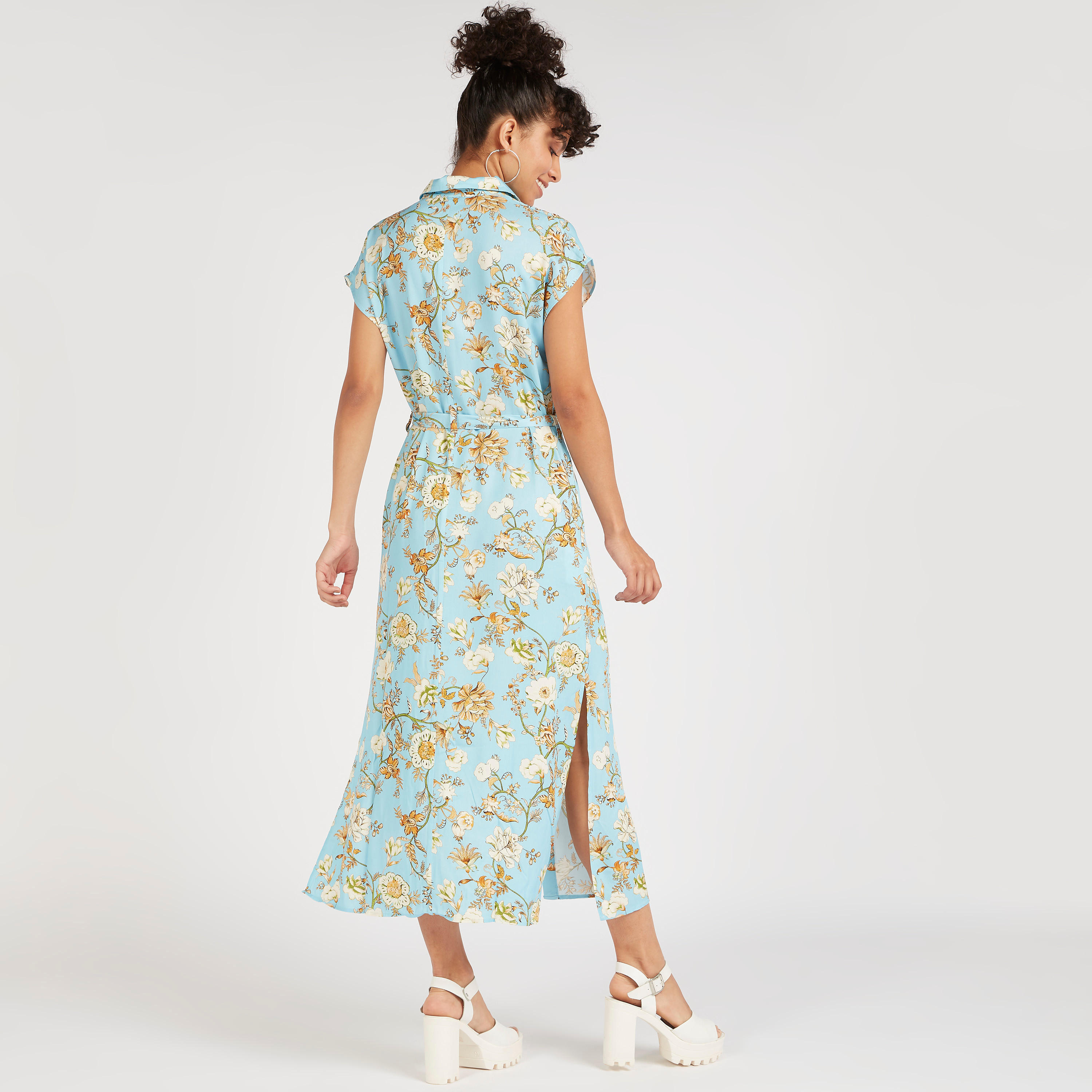 فستان إيه لاين ميدي بطبعات أزهار وأربطة خصر وأكمام كاب-women-clothing-dresses-image-4
