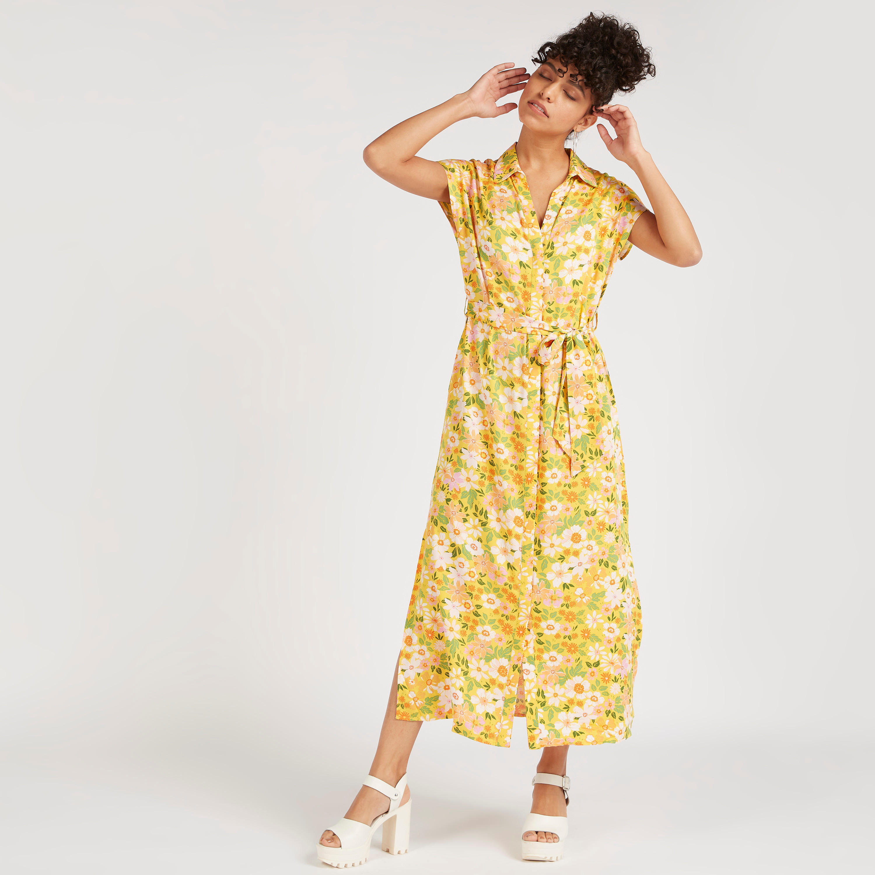 فستان إيه لاين طويل بطبعات أزهار وأربطة خصر وأكمام كاب-women-clothing-dresses-image-1