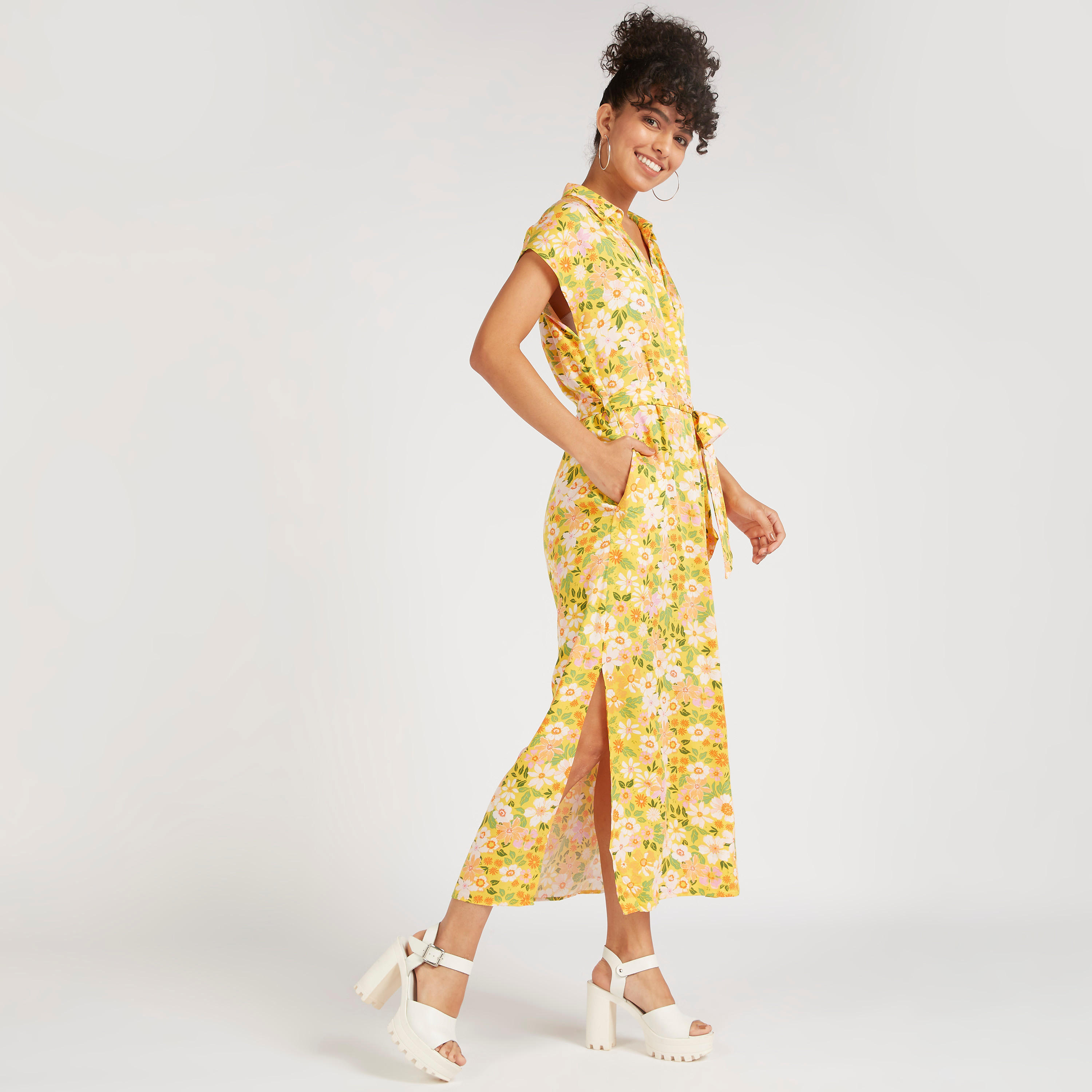 فستان إيه لاين طويل بطبعات أزهار وأربطة خصر وأكمام كاب-women-clothing-dresses-image-2