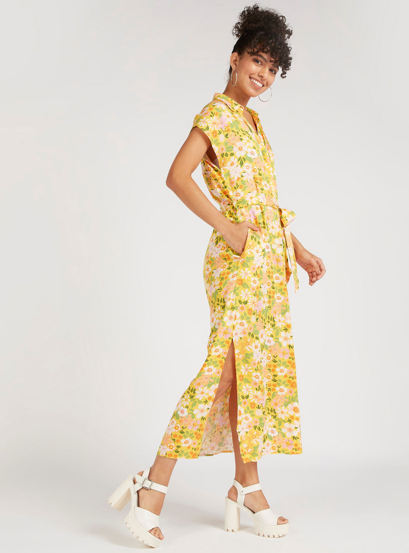 فستان إيه لاين طويل بطبعات أزهار وأربطة خصر وأكمام كاب-women-clothing-dresses-image-2
