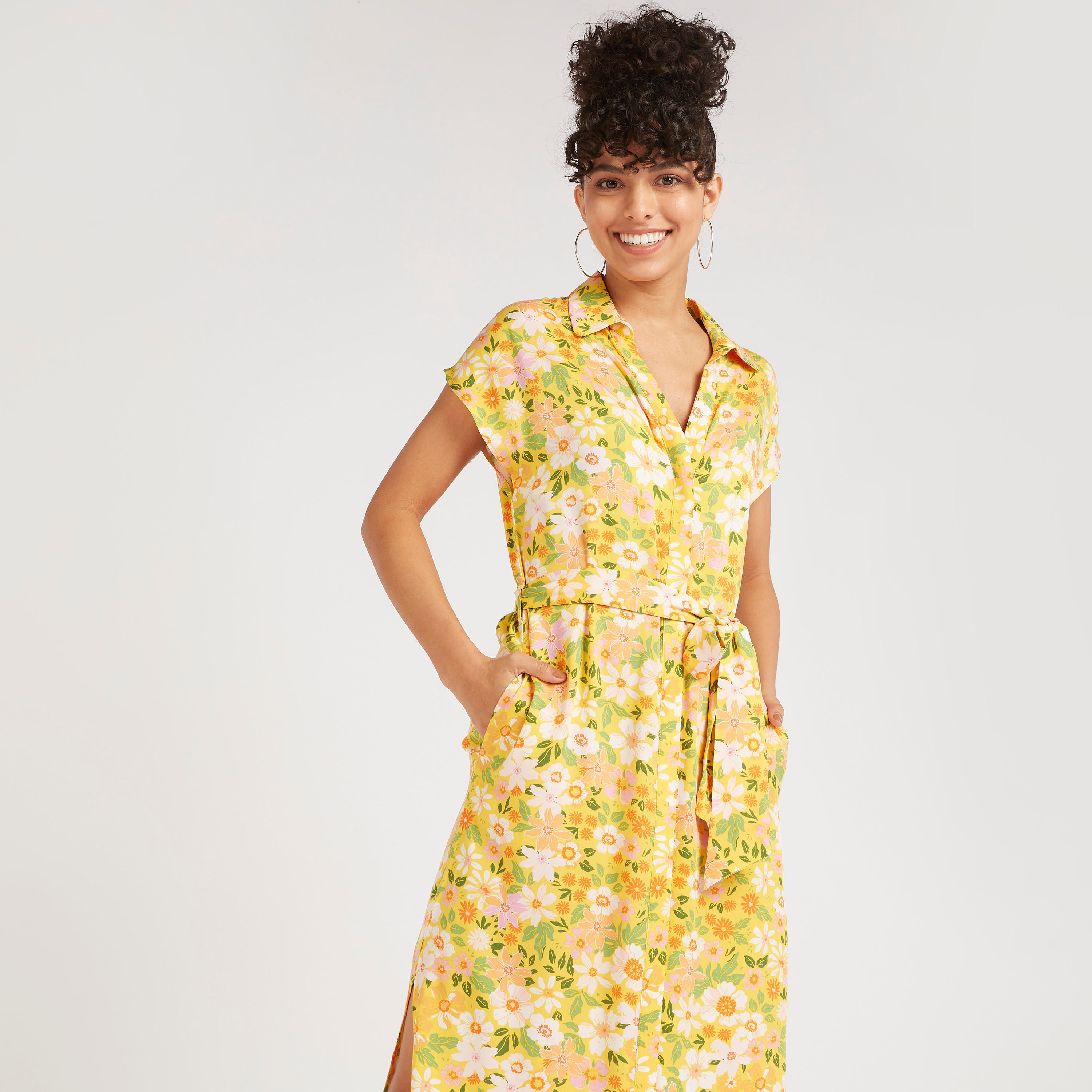 فستان إيه لاين طويل بطبعات أزهار وأربطة خصر وأكمام كاب-women-clothing-dresses-image-3