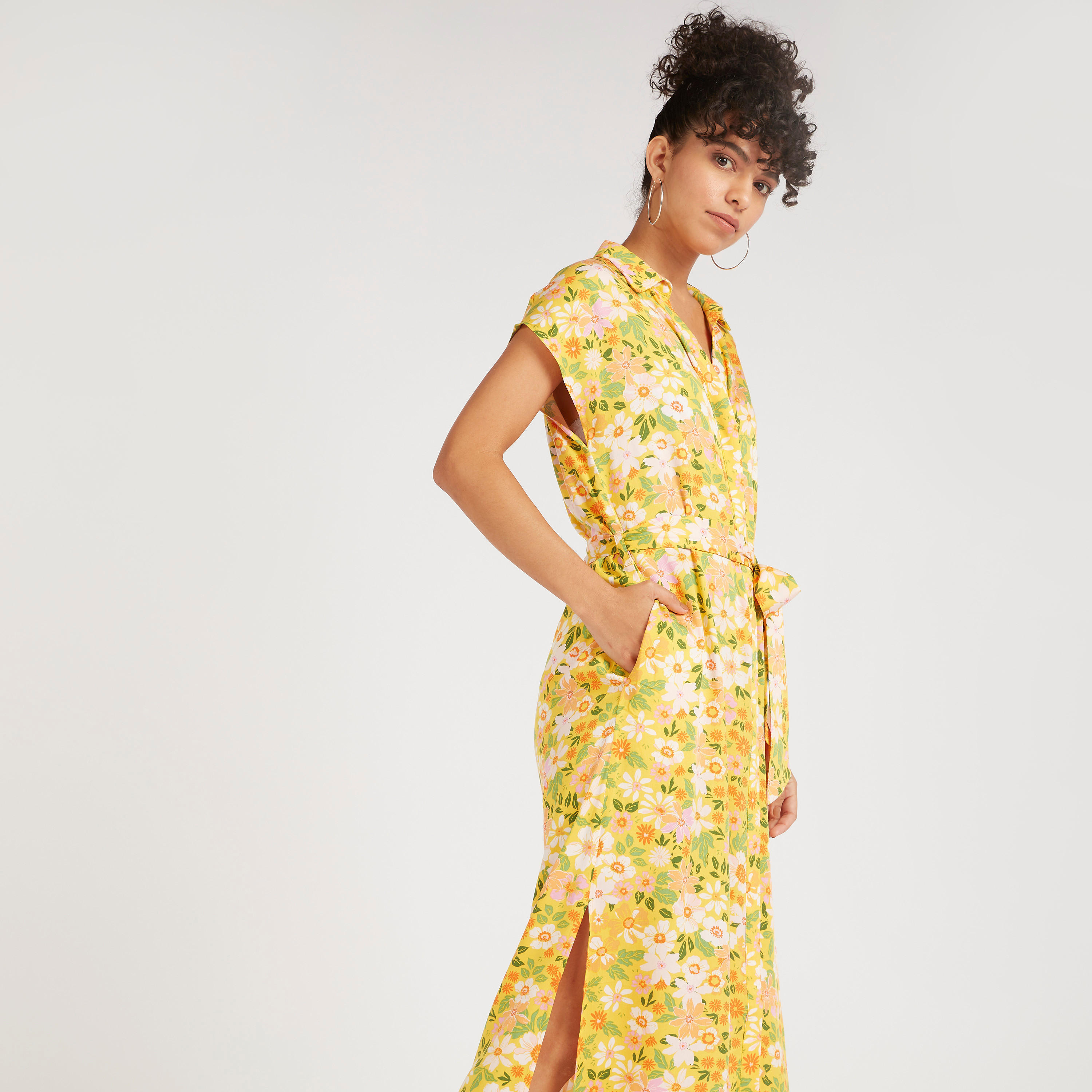 فستان إيه لاين طويل بطبعات أزهار وأربطة خصر وأكمام كاب-women-clothing-dresses-image-5