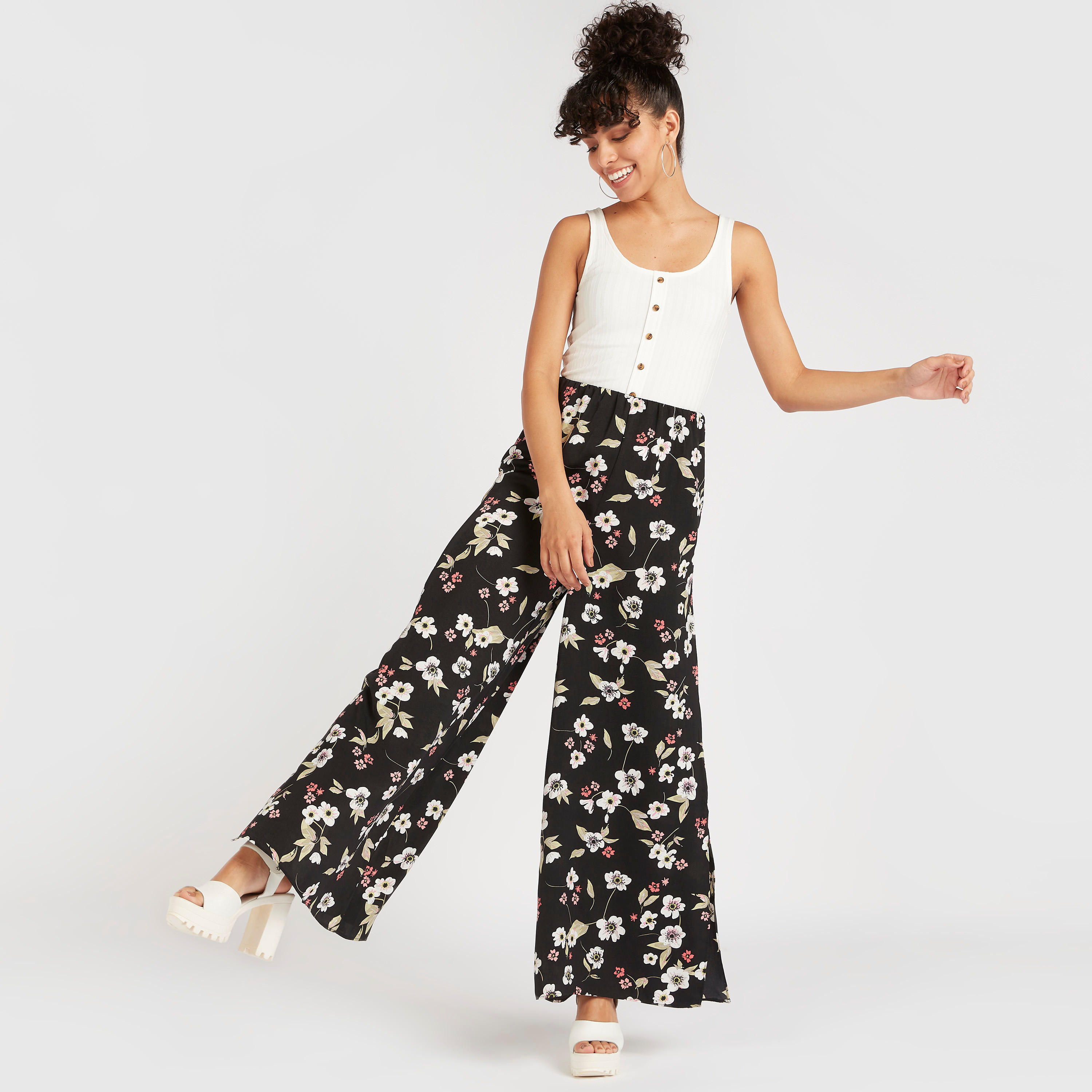 بنطلون بالازو بخصر مطّاطي متوسط الارتفاع وطبعات أزهار-women-clothing-bottoms-trousers-image-2