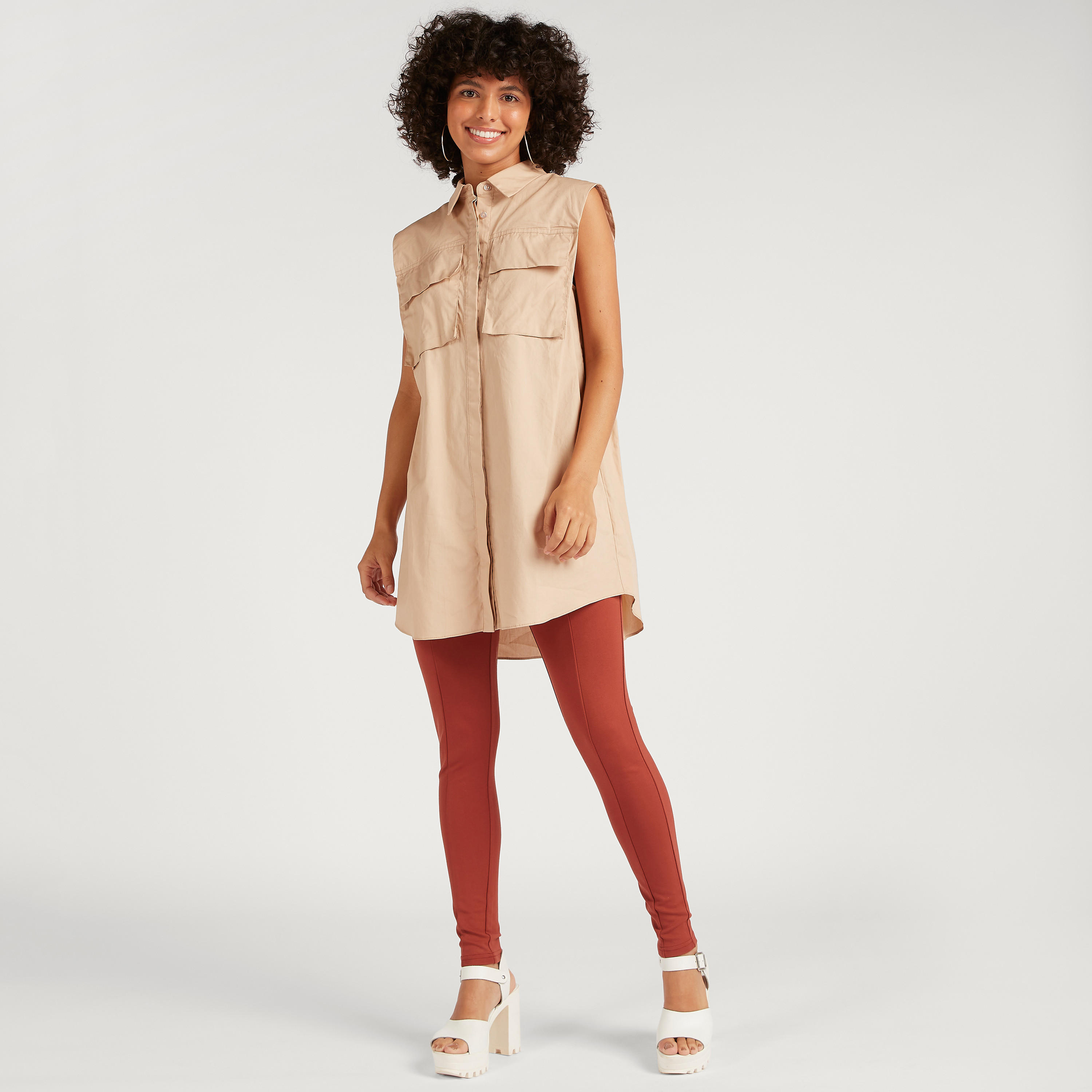 Solid Longline Sleeveless Shirt with Flap Pockets-women-clothing-shirtsandblouses-shirts-image-2