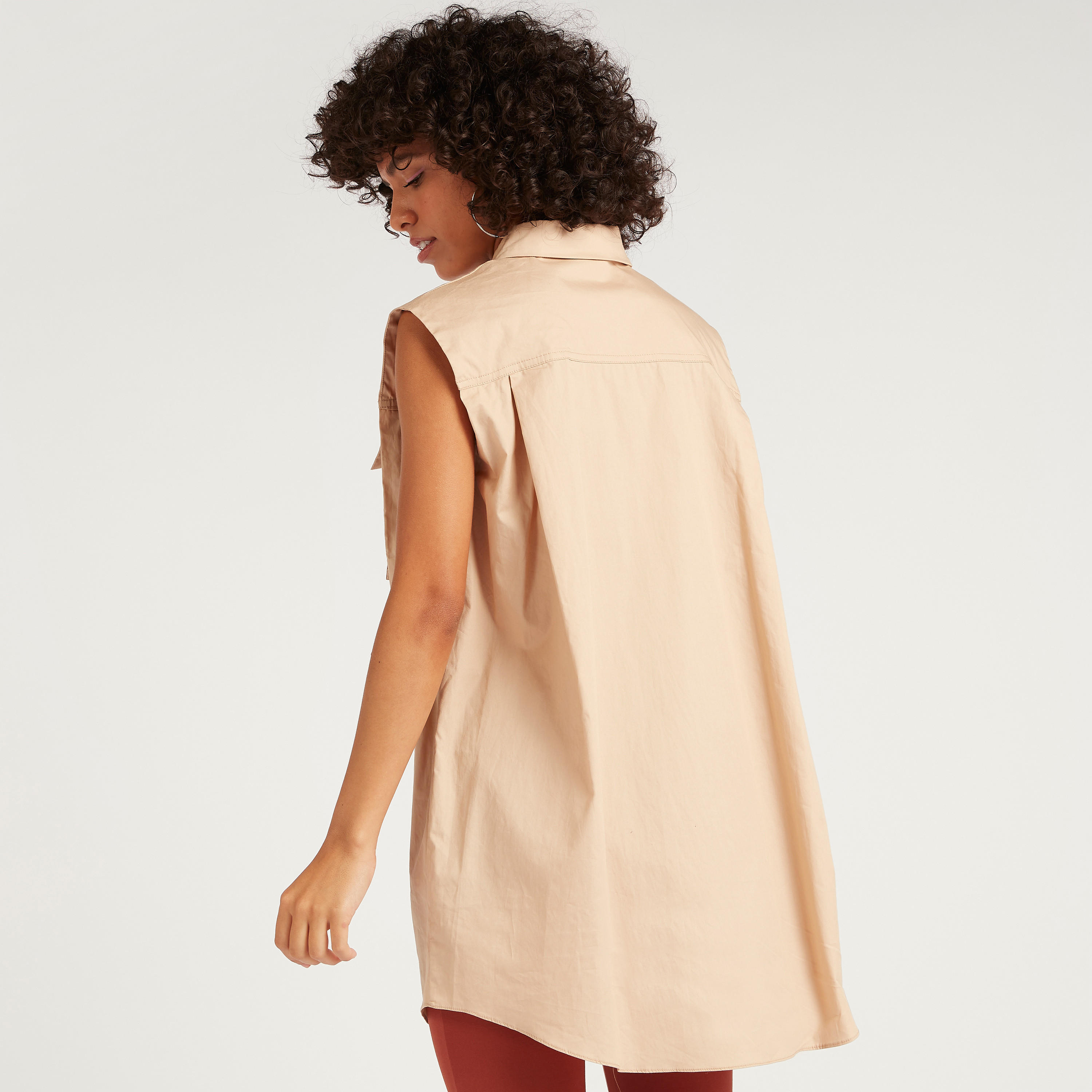 Solid Longline Sleeveless Shirt with Flap Pockets-women-clothing-shirtsandblouses-shirts-image-4
