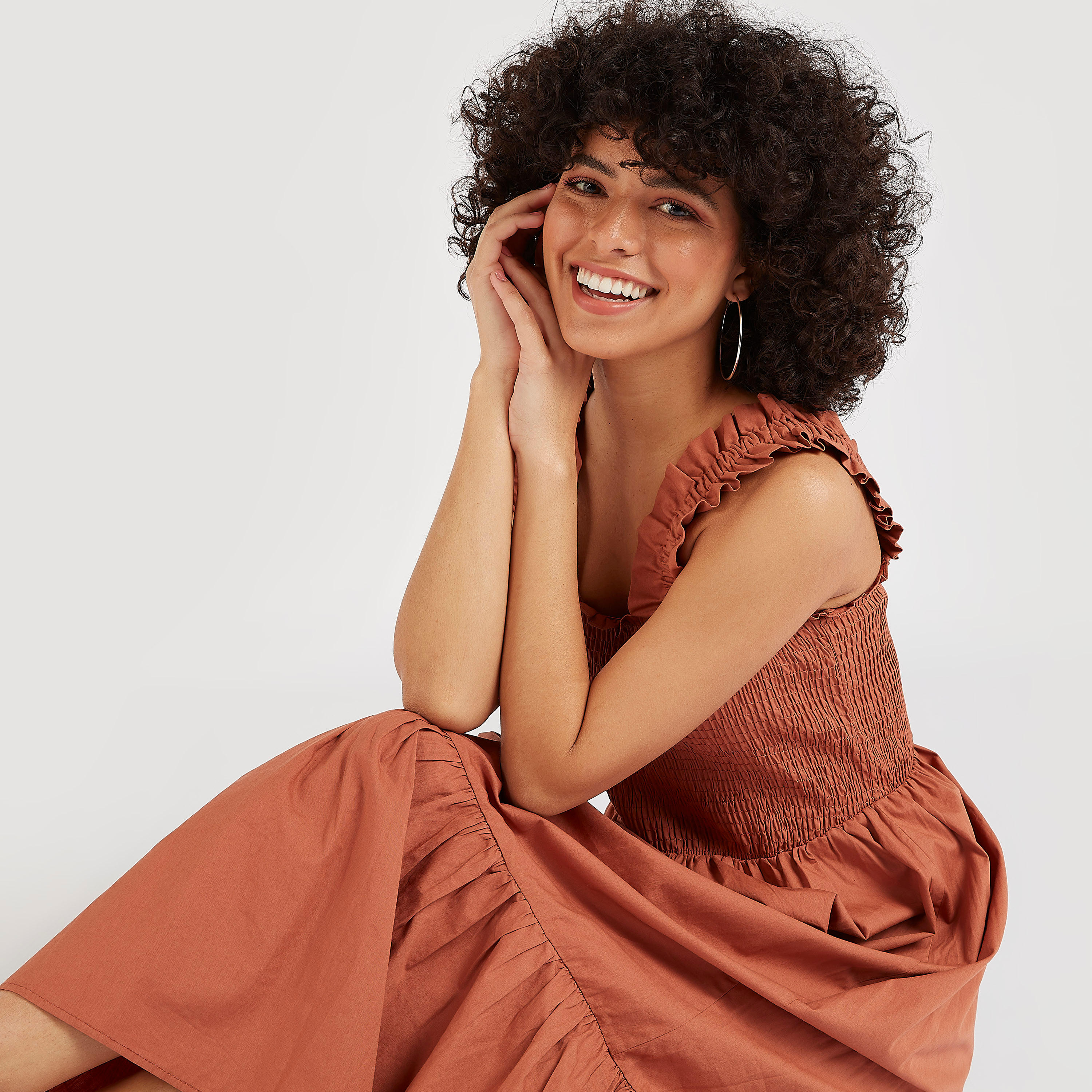 فستان ميدي إيه لاين بارز الملمس دون أكمام بتفاصيل كشكش-women-clothing-dresses-image-1
