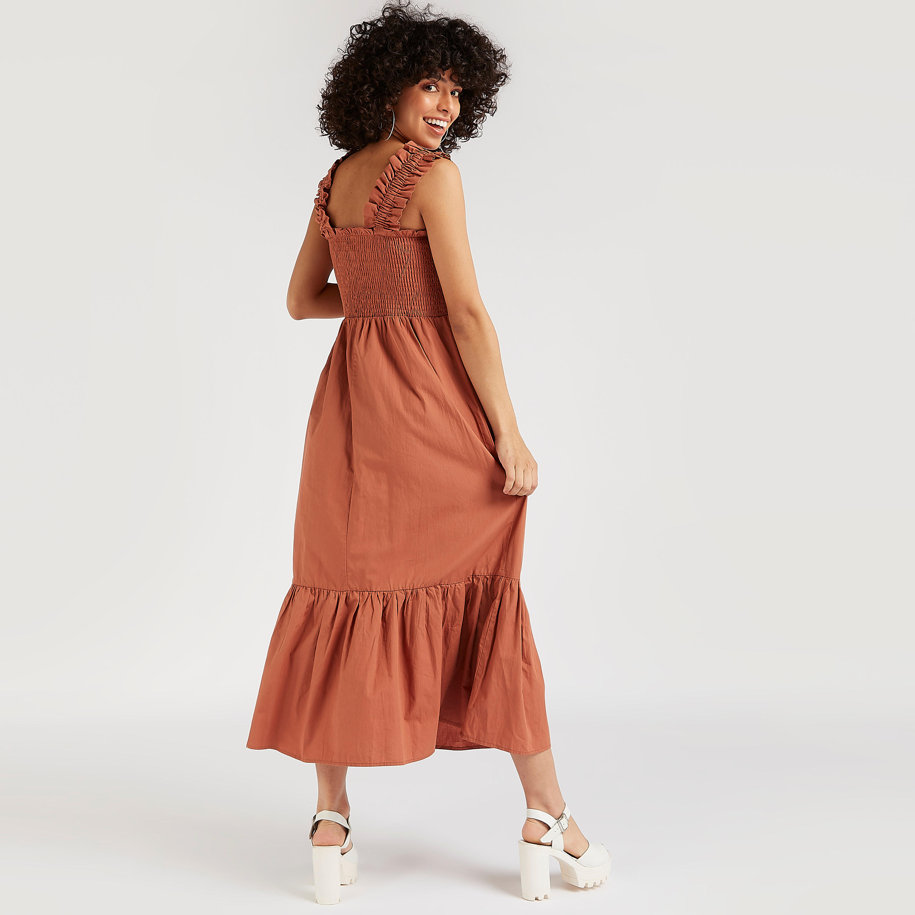 فستان ميدي إيه لاين بارز الملمس دون أكمام بتفاصيل كشكش-women-clothing-dresses-image-4