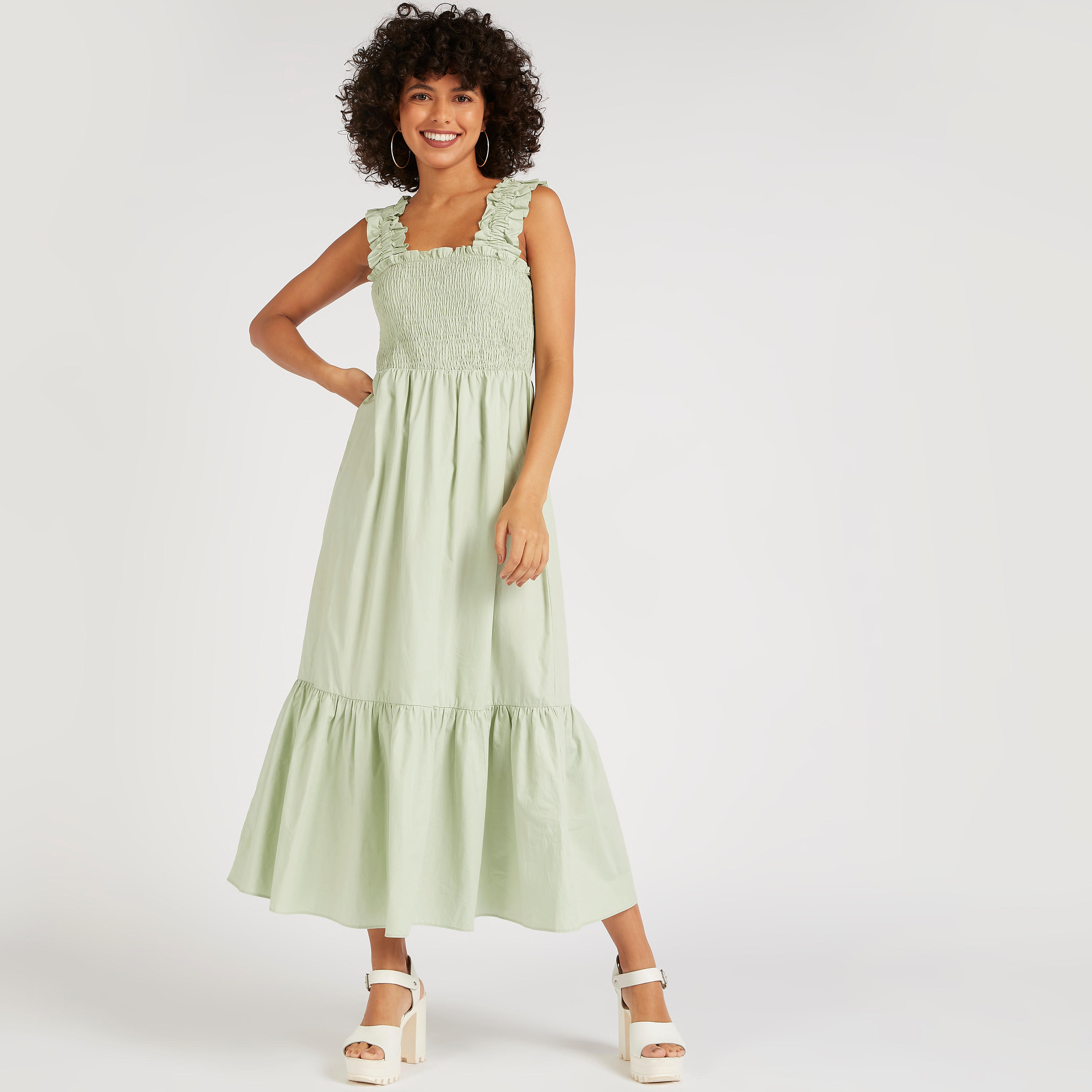 فستان إيه لاين ميدي دون أكمام سادة بتفاصيل مطرّزة-women-clothing-dresses-image-2