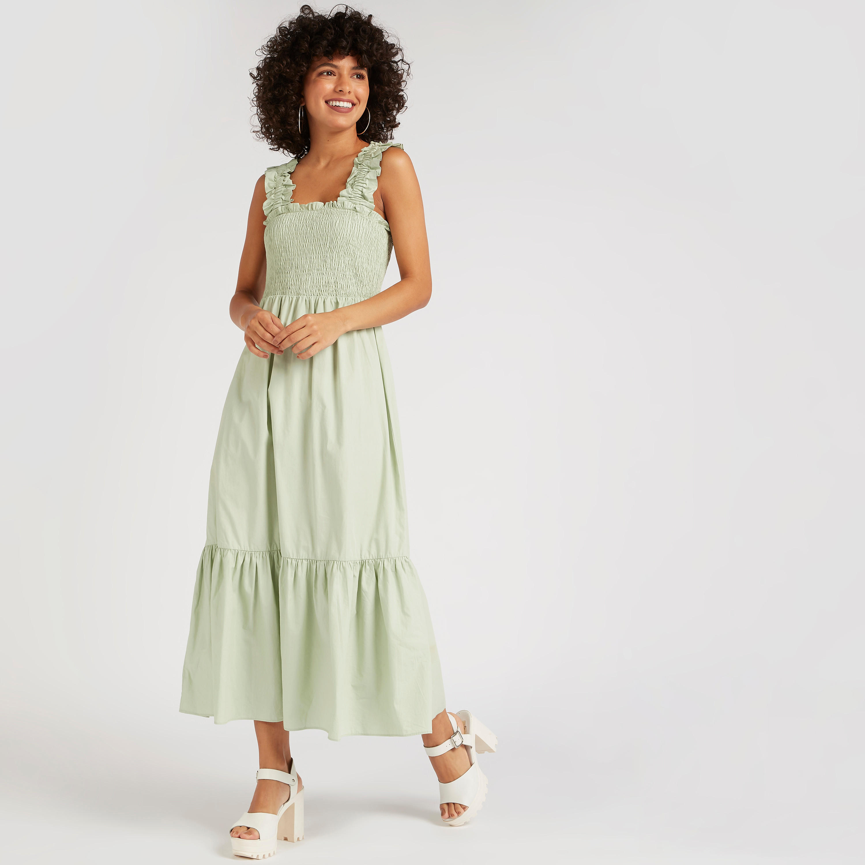 فستان إيه لاين ميدي دون أكمام سادة بتفاصيل مطرّزة-women-clothing-dresses-image-3