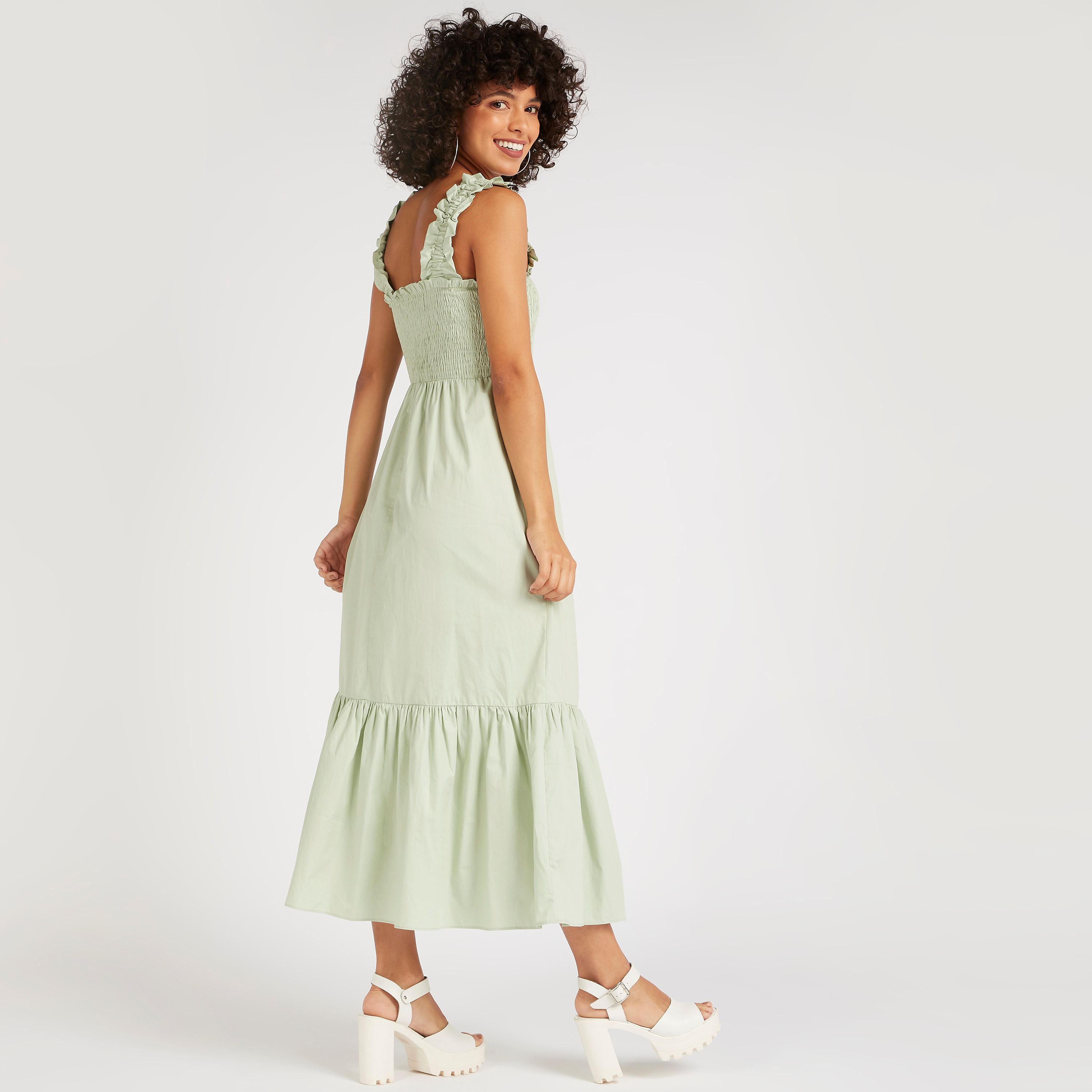 فستان إيه لاين ميدي دون أكمام سادة بتفاصيل مطرّزة-women-clothing-dresses-image-5