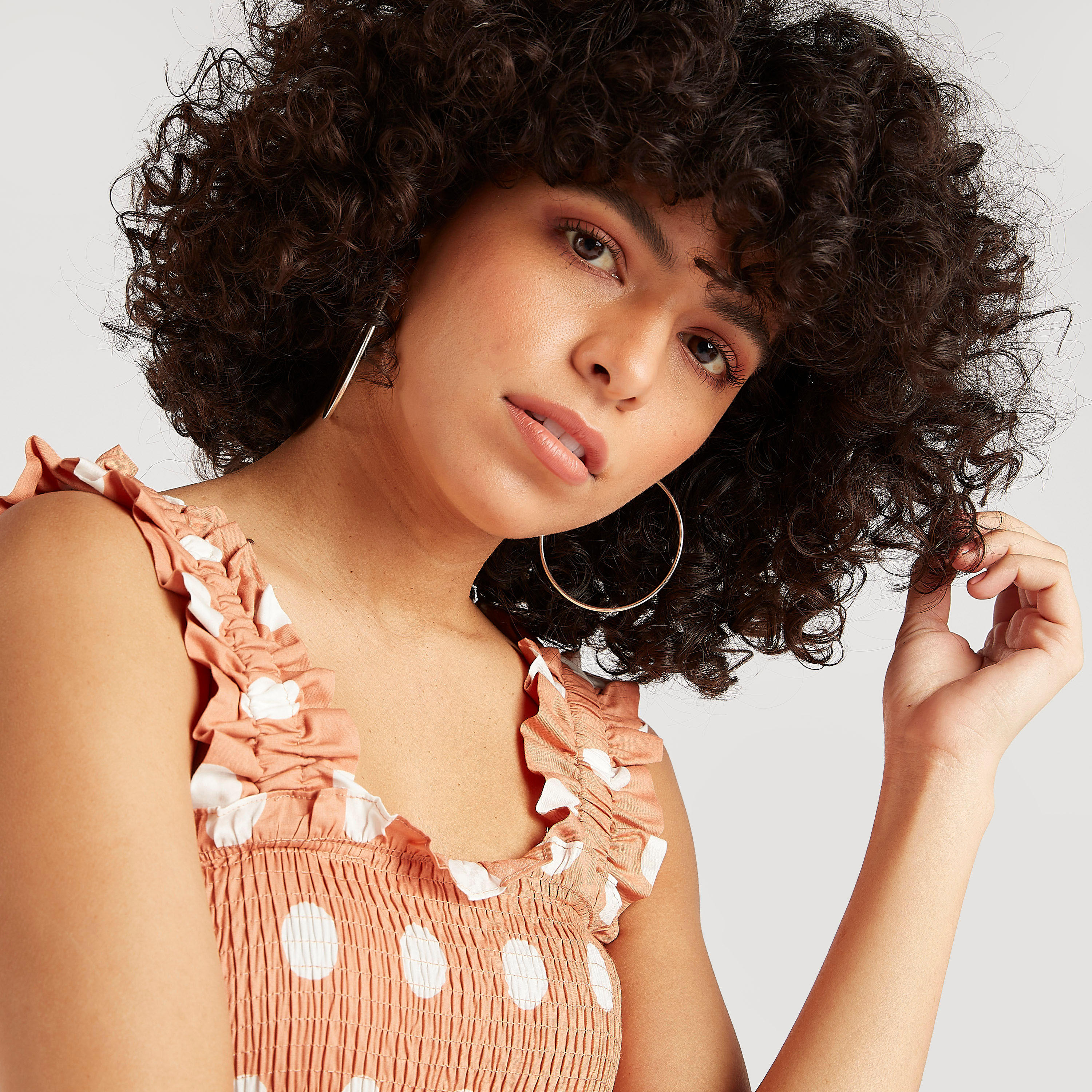 فستان ميدي إيه لاين دون أكمام بدرزات وطبعات منقطة-women-clothing-dresses-image-3