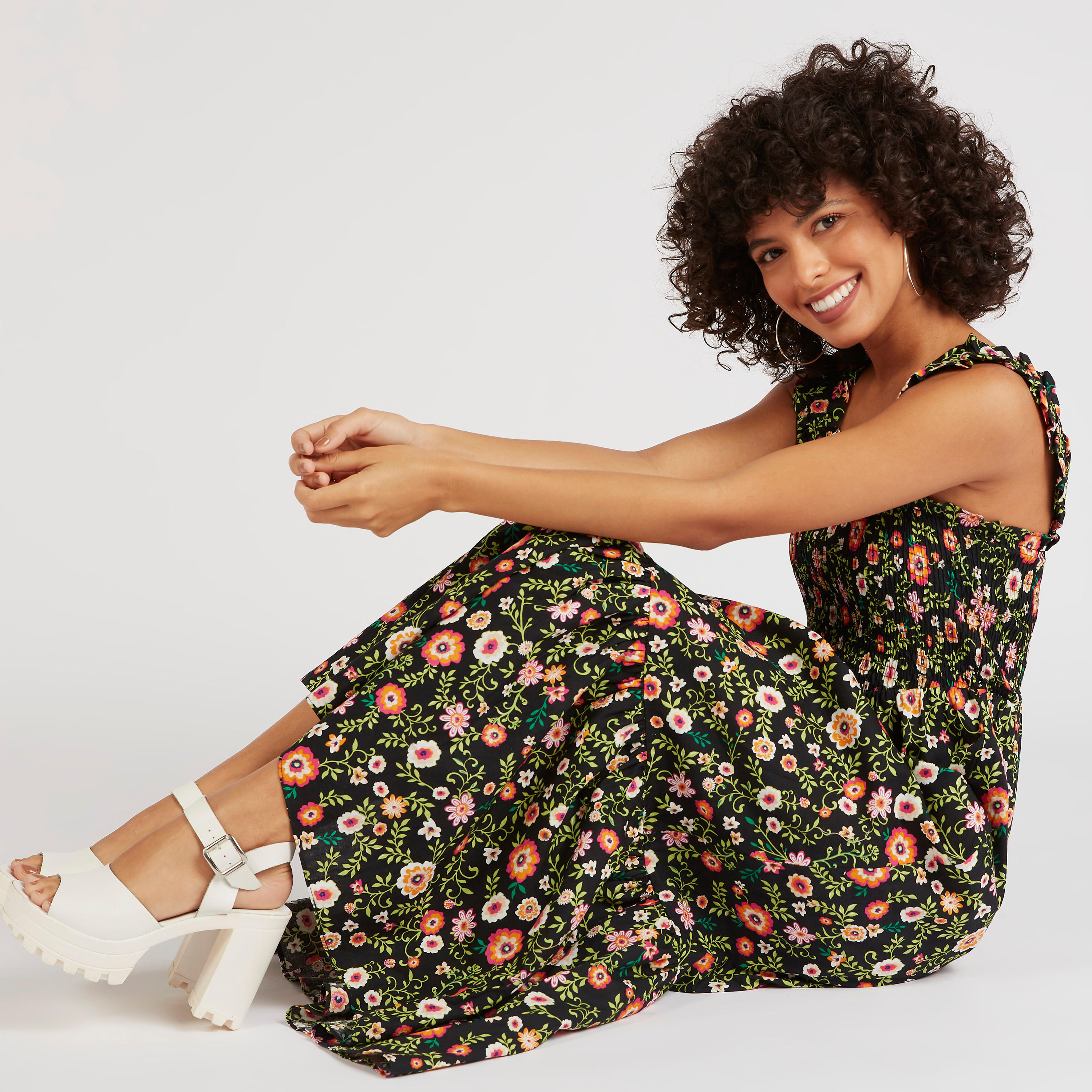 فستان ميدي إيه لاين بطبعات أزهار-women-clothing-dresses-image-1
