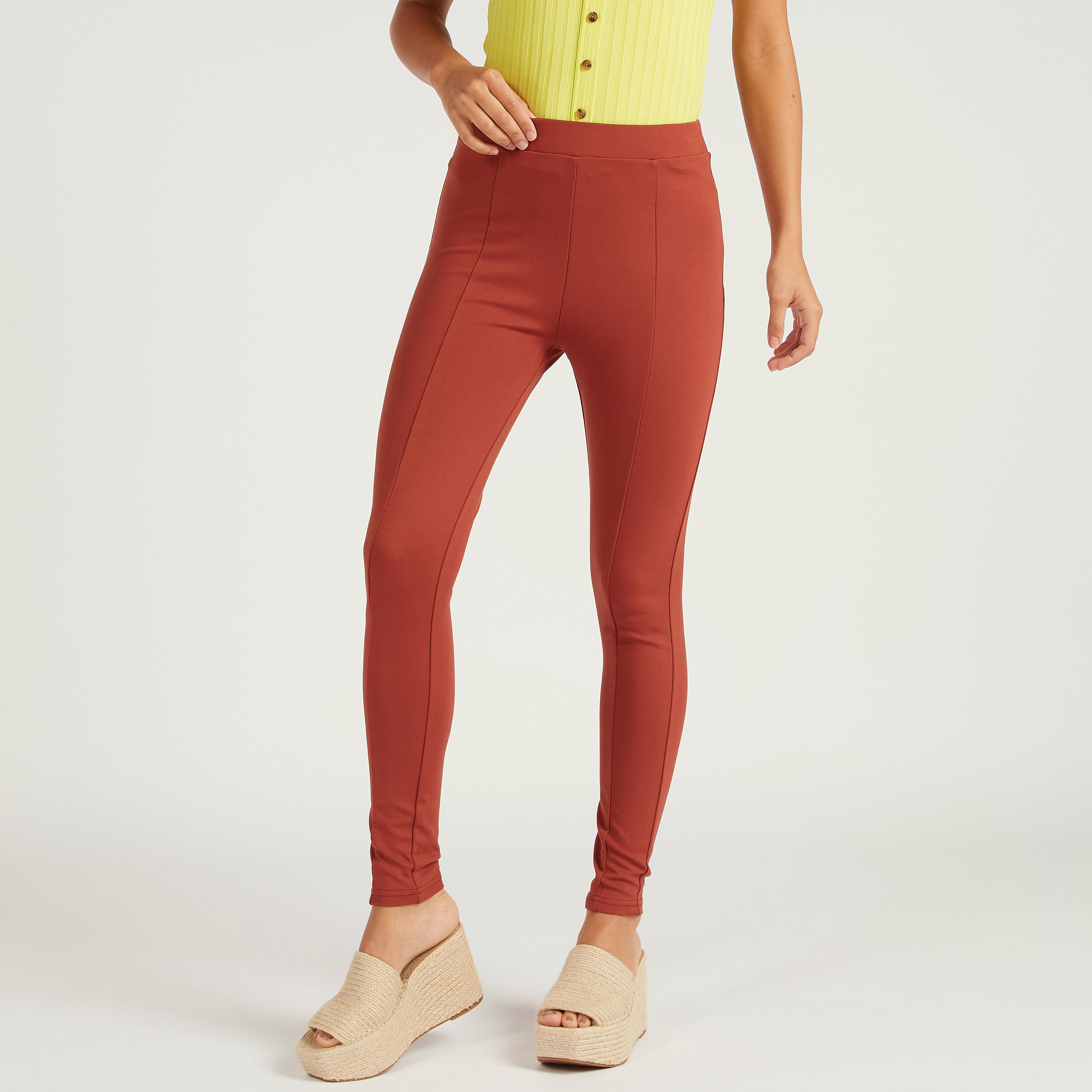 Solid Mid-Rise Skinny Fit Treggings with Elasticated Waistband-women-clothing-bottoms-leggings-image-1