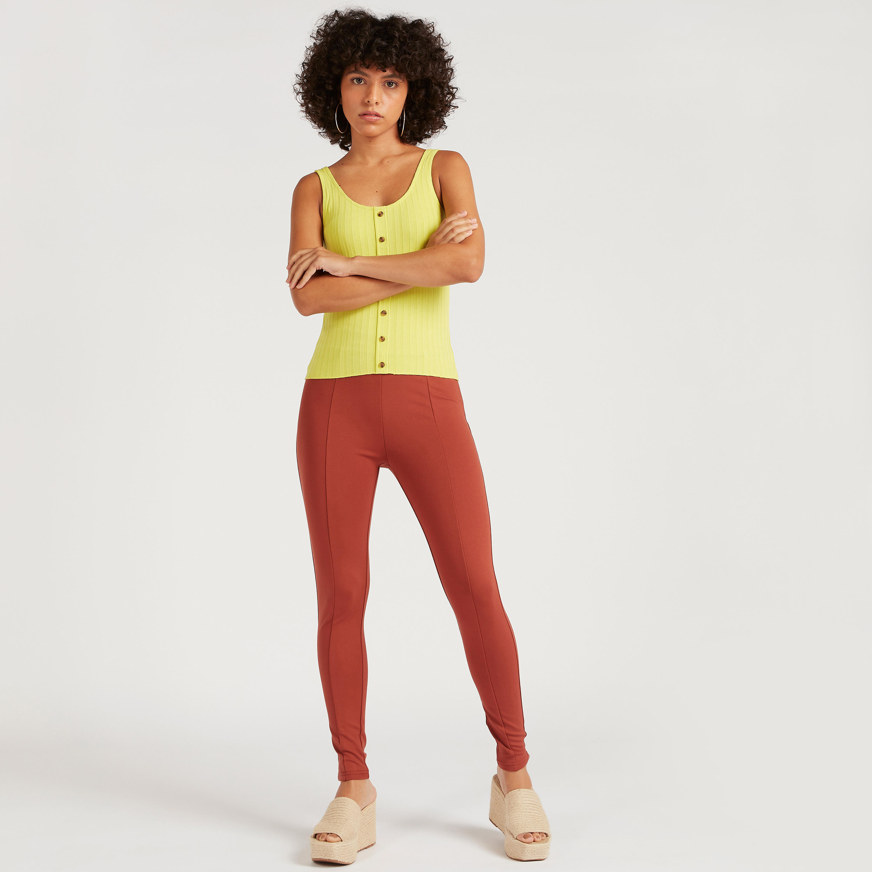Solid Mid-Rise Skinny Fit Treggings with Elasticated Waistband-women-clothing-bottoms-leggings-image-2