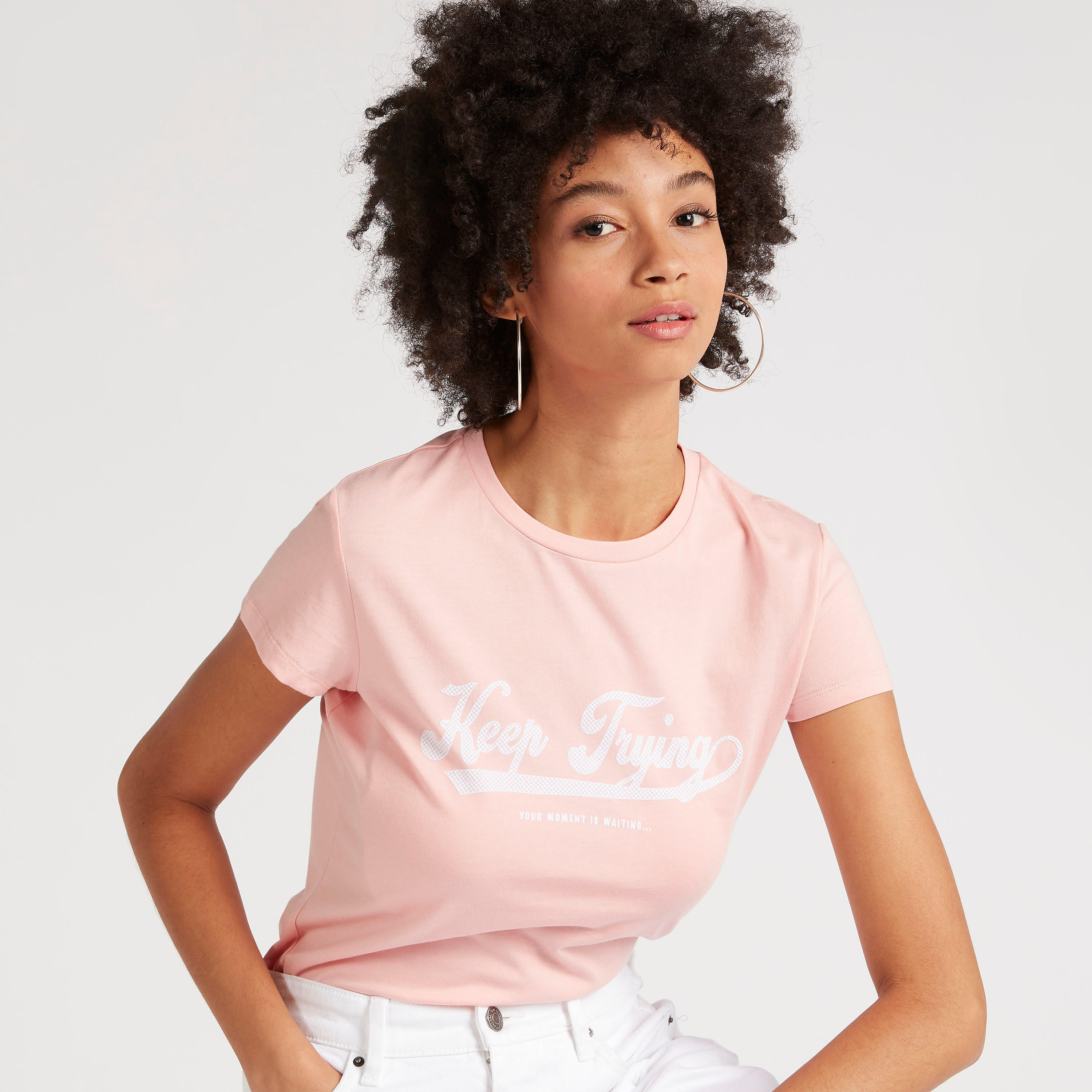 Printed T-shirt with Cap Sleeves and Crew Neck-women-clothing-tshirts-image-1