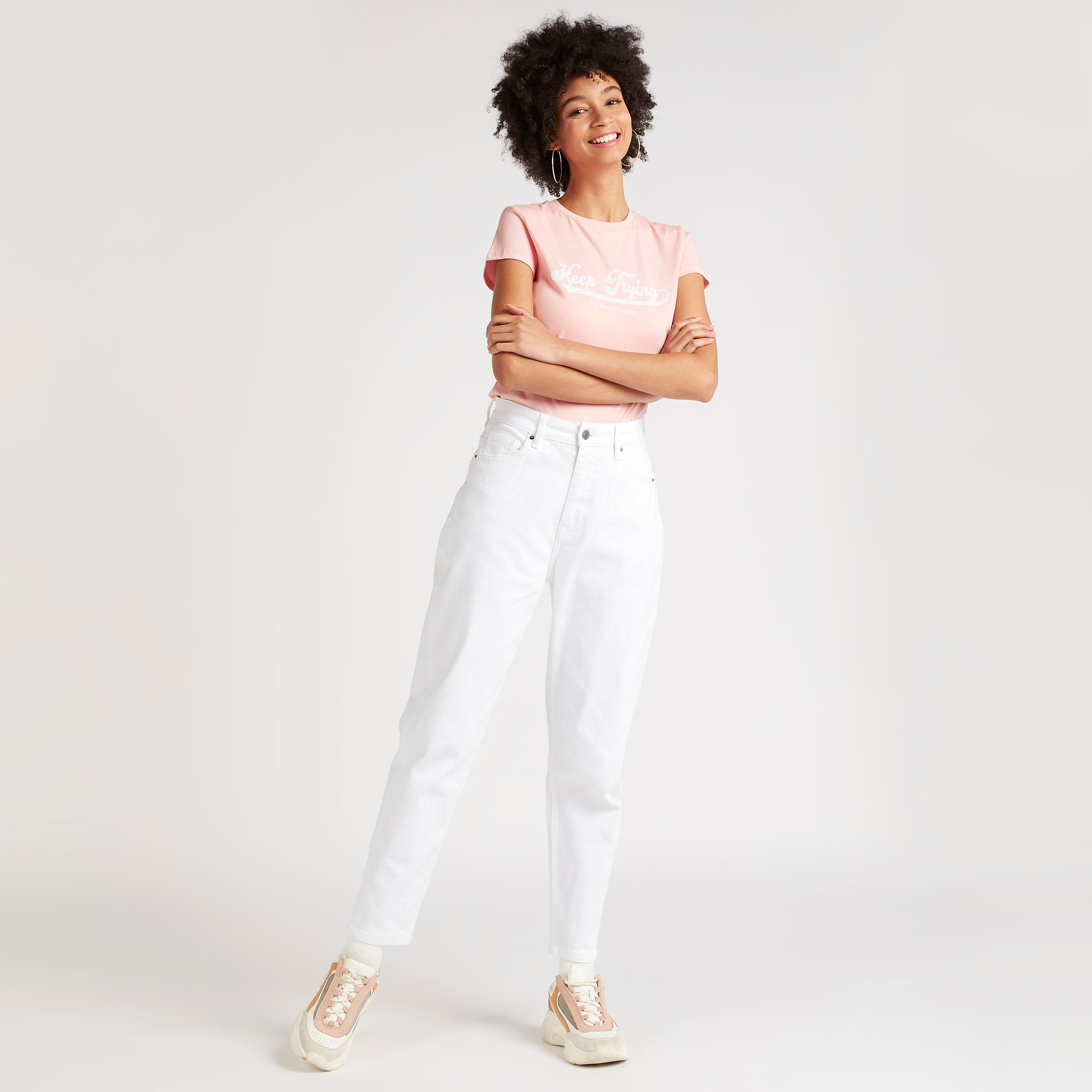 Printed T-shirt with Cap Sleeves and Crew Neck-women-clothing-tshirts-image-2