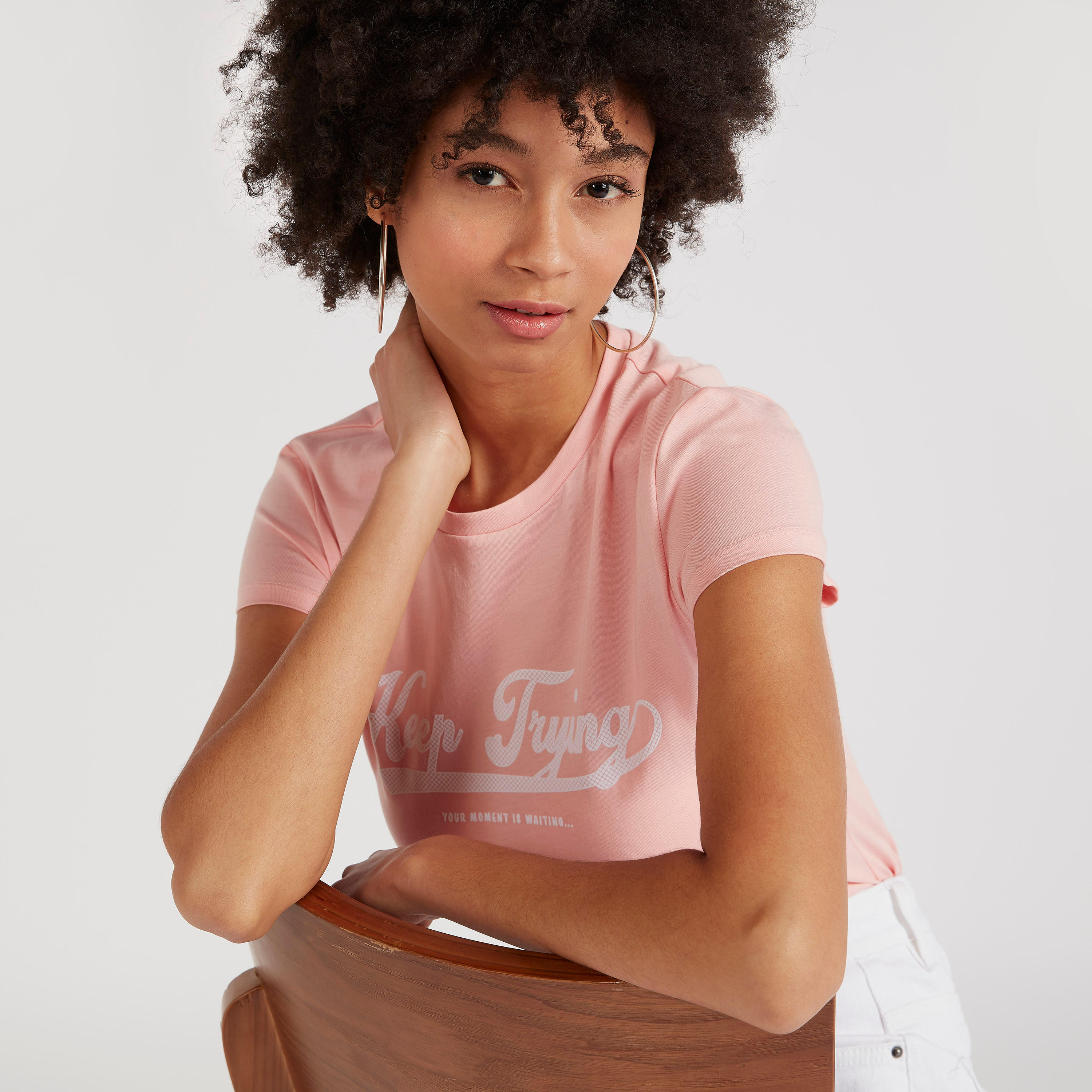 Printed T-shirt with Cap Sleeves and Crew Neck-women-clothing-tshirts-image-5