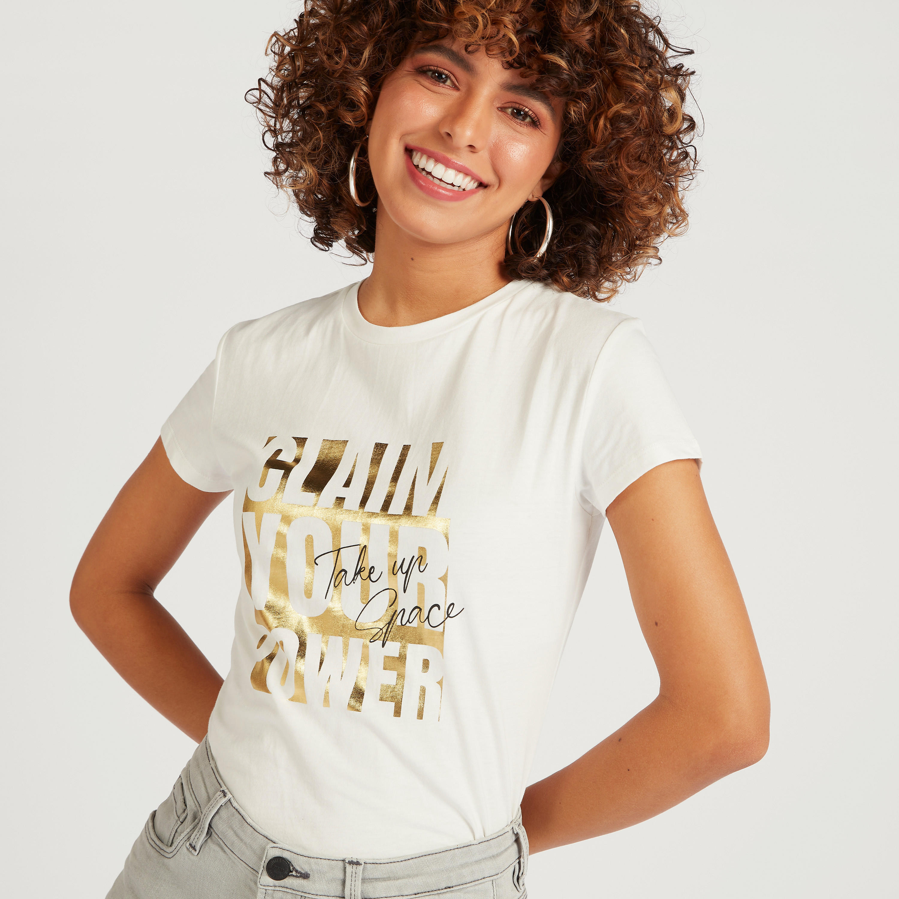 Printed T-shirt with Crew Neck and Cap Sleeves-women-clothing-tshirts-image-1