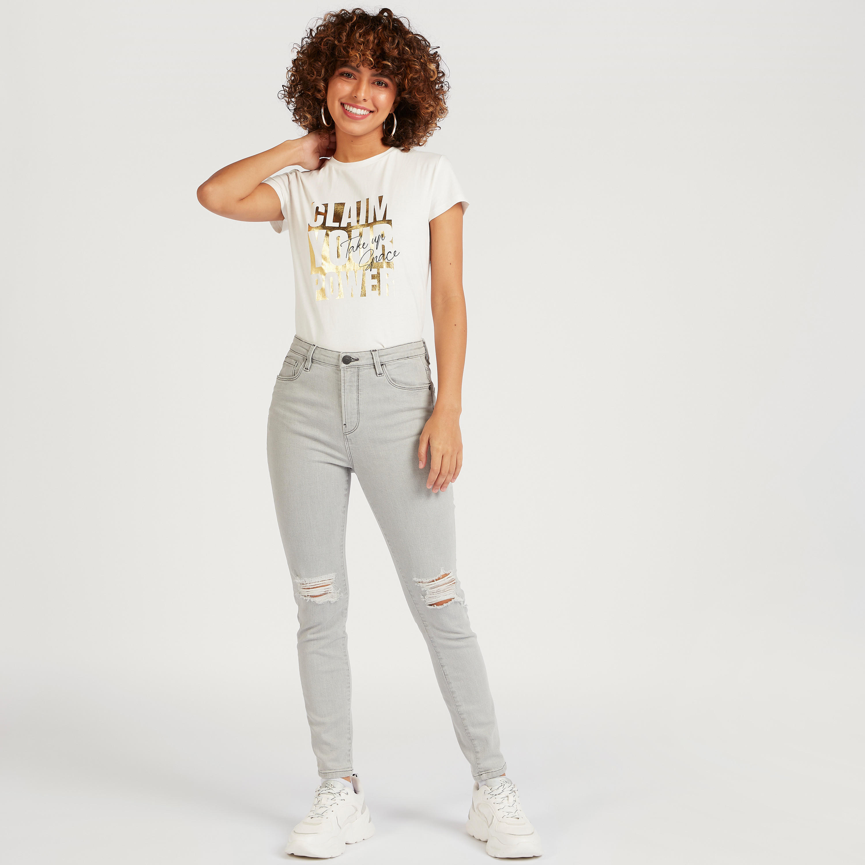Printed T-shirt with Crew Neck and Cap Sleeves-women-clothing-tshirts-image-2