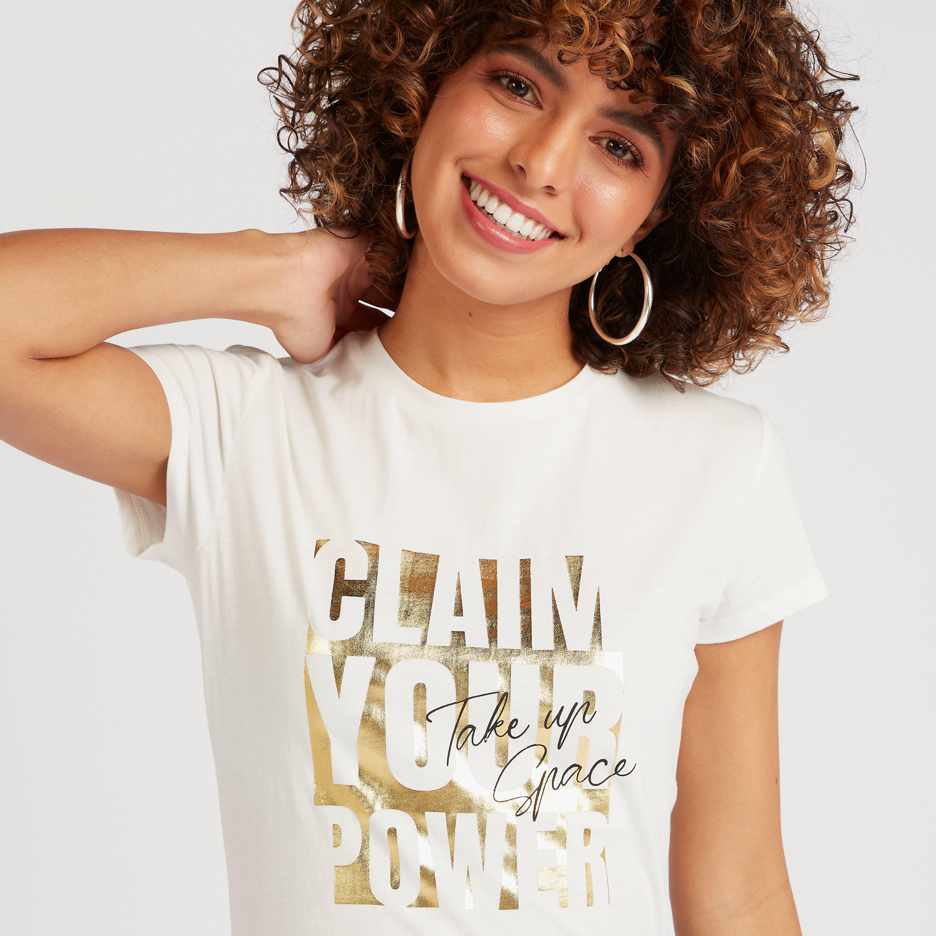 Printed T-shirt with Crew Neck and Cap Sleeves-women-clothing-tshirts-image-3
