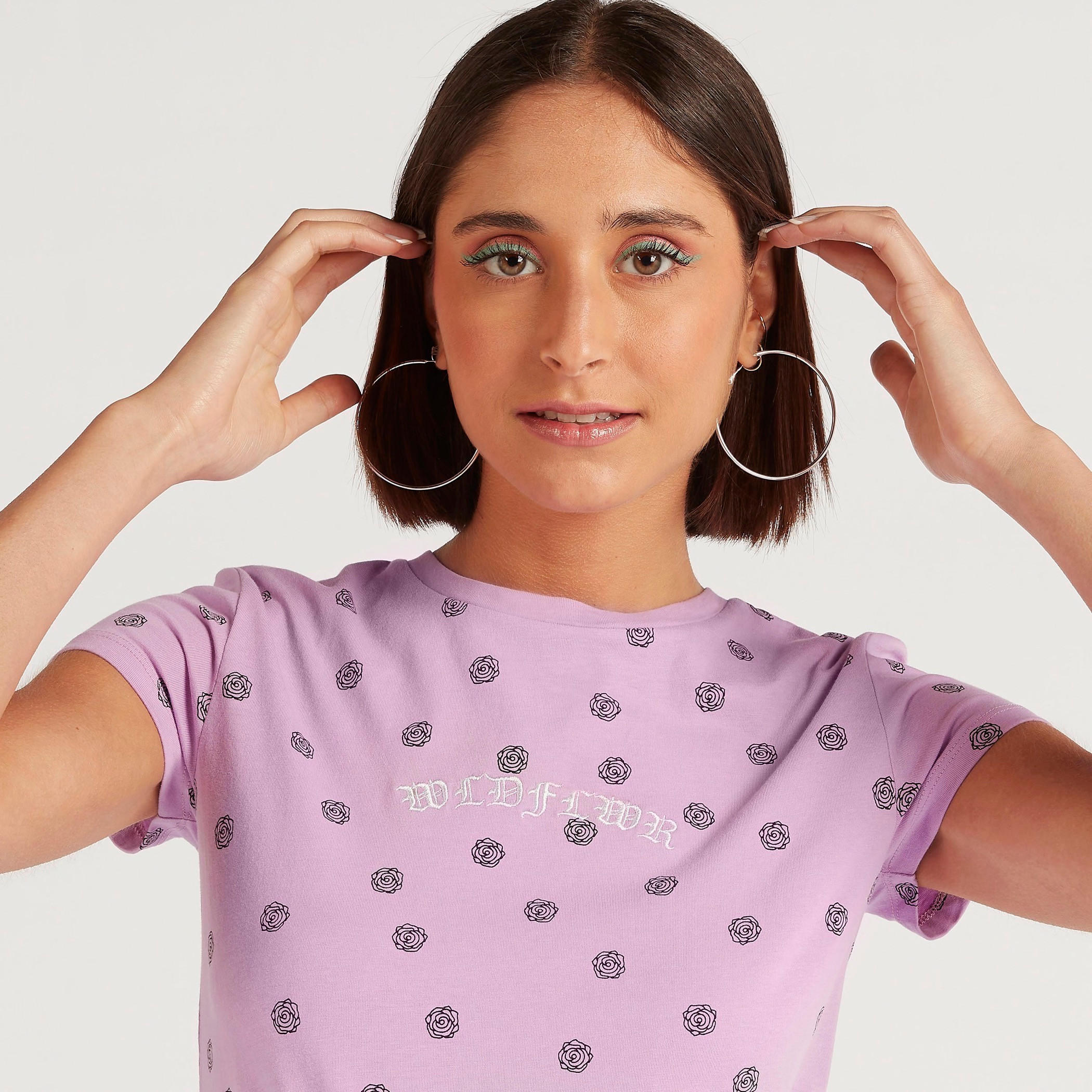 Printed Crew Neck T-shirt with Cap Sleeves-women-clothing-tshirts-image-5