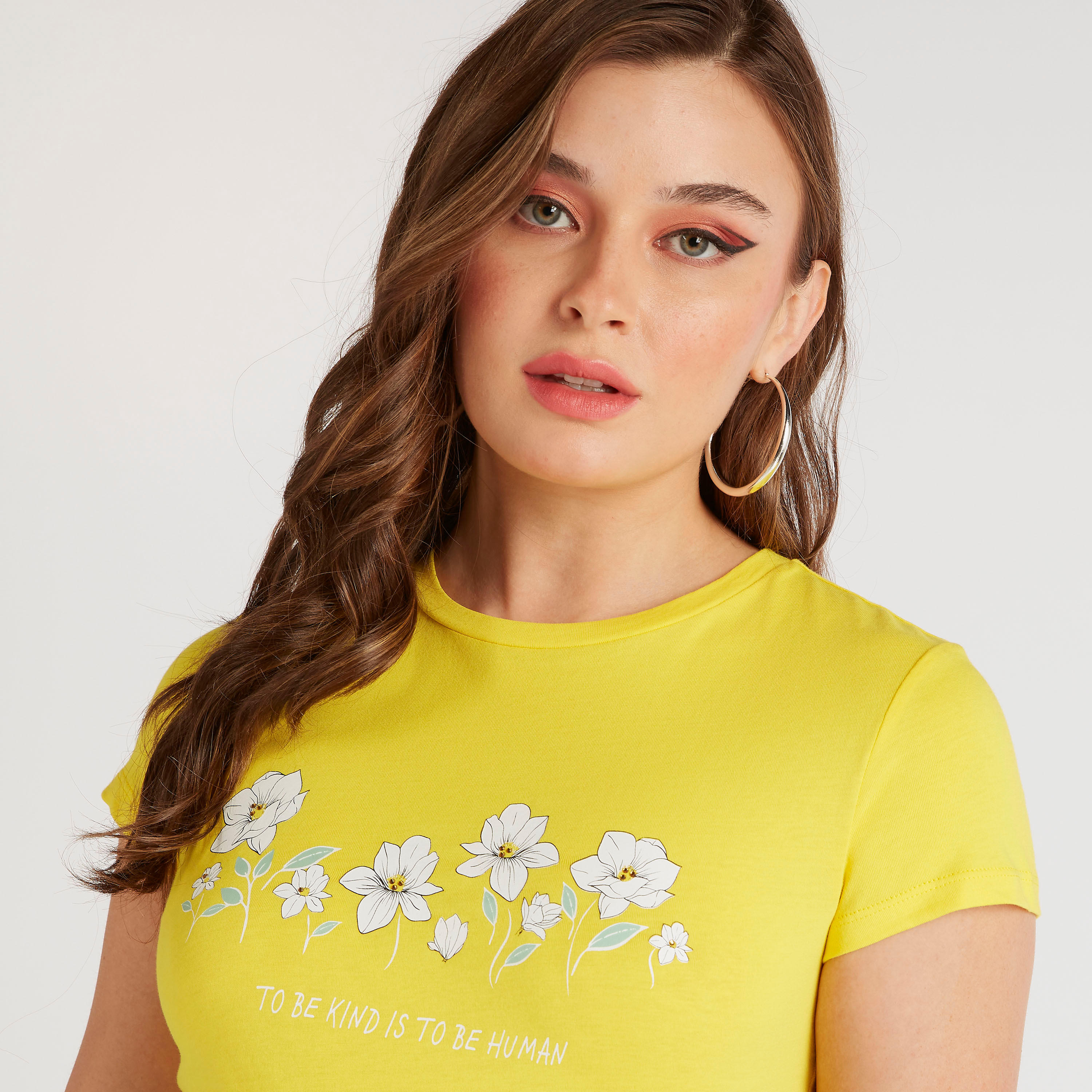 Printed Crew Neck T-shirt with Cap Sleeves-women-clothing-tshirts-image-3