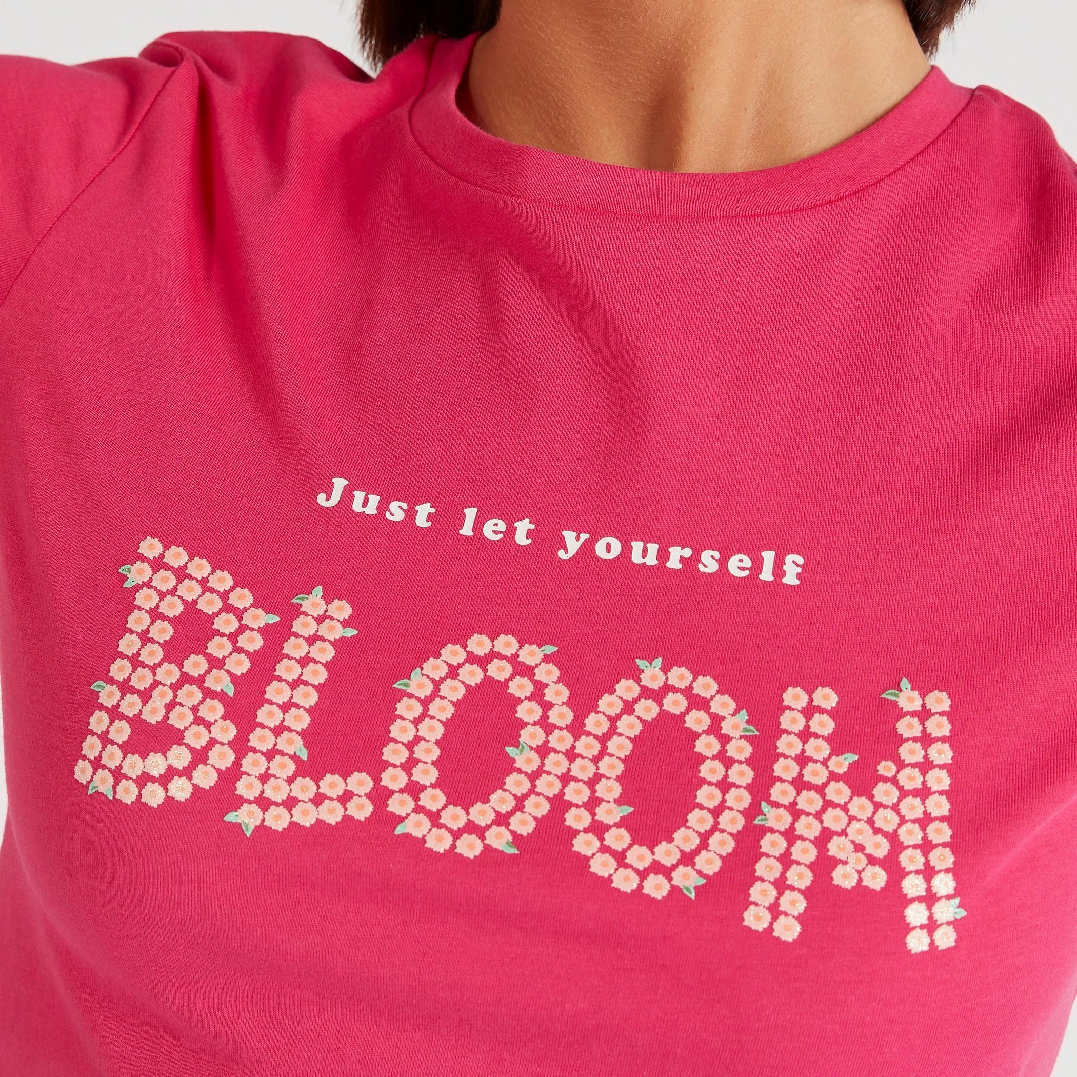 Text Print Crew Neck T-shirt with Cap Sleeves-women-clothing-tshirts-image-3