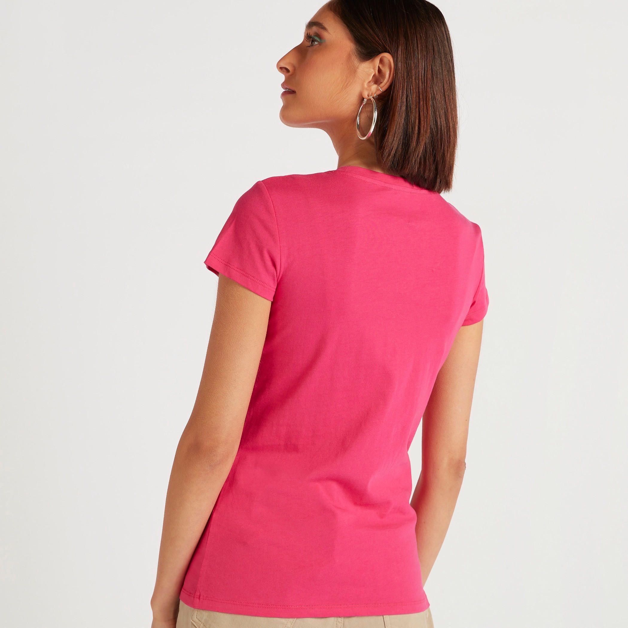 Text Print Crew Neck T-shirt with Cap Sleeves-women-clothing-tshirts-image-4