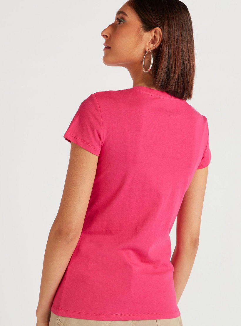 Text Print Crew Neck T-shirt with Cap Sleeves-women-clothing-tshirts-image-4