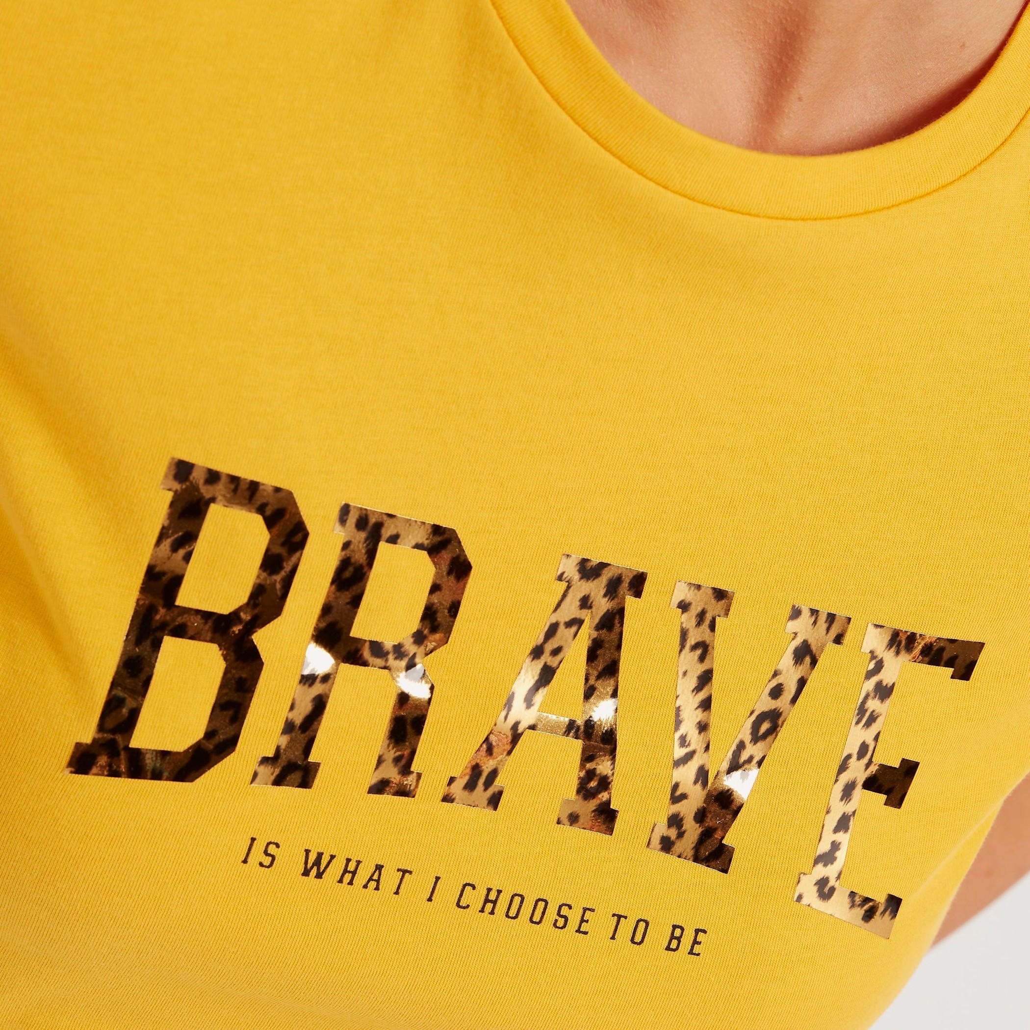 Text Print Crew Neck T-shirt with Cap Sleeves-women-clothing-tshirts-image-3