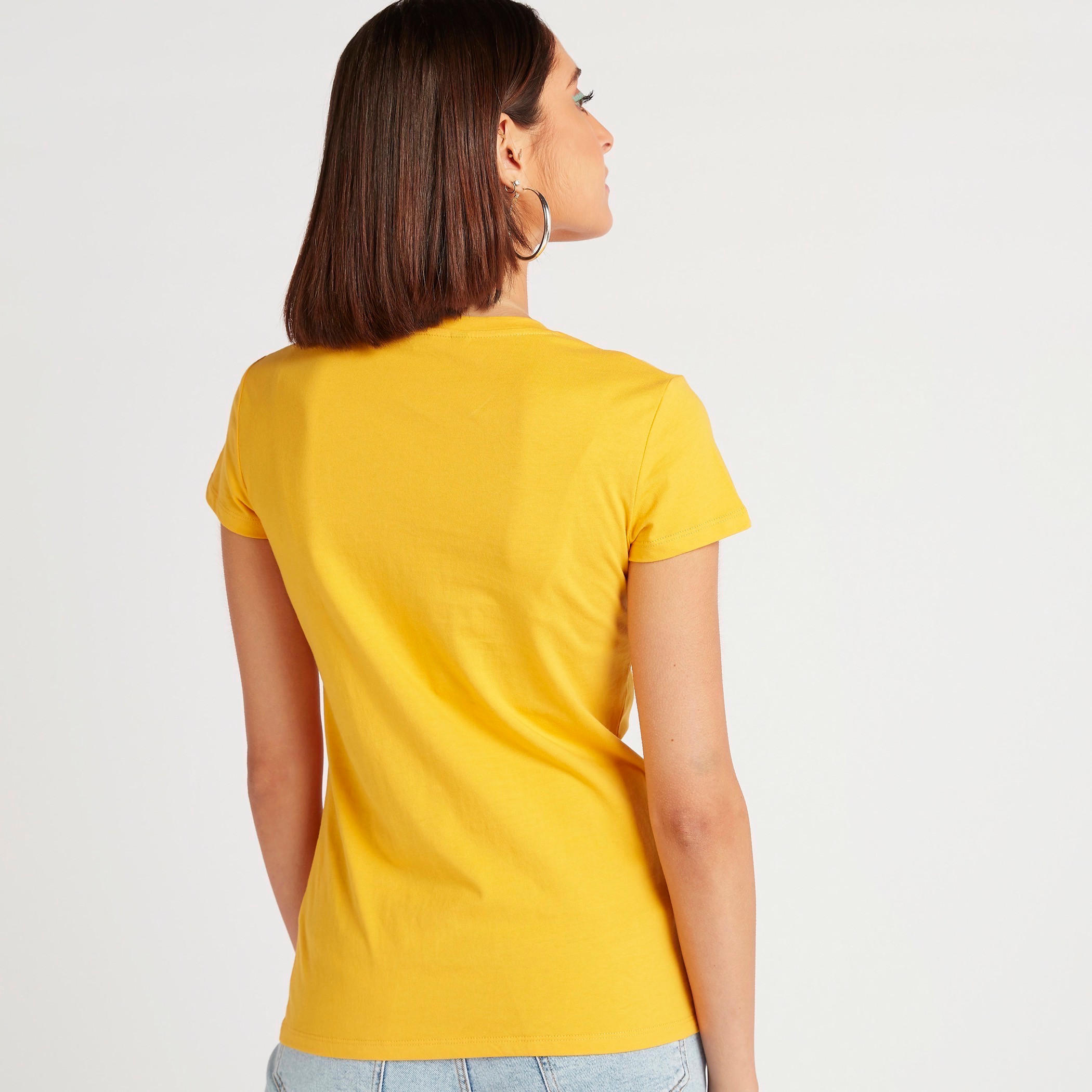 Text Print Crew Neck T-shirt with Cap Sleeves-women-clothing-tshirts-image-4