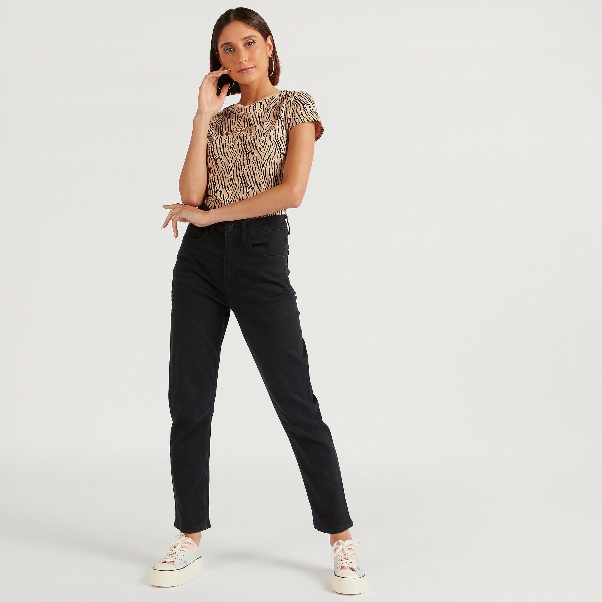Animal Print Crew Neck T-shirt with Cap Sleeves-women-clothing-tshirts-image-2