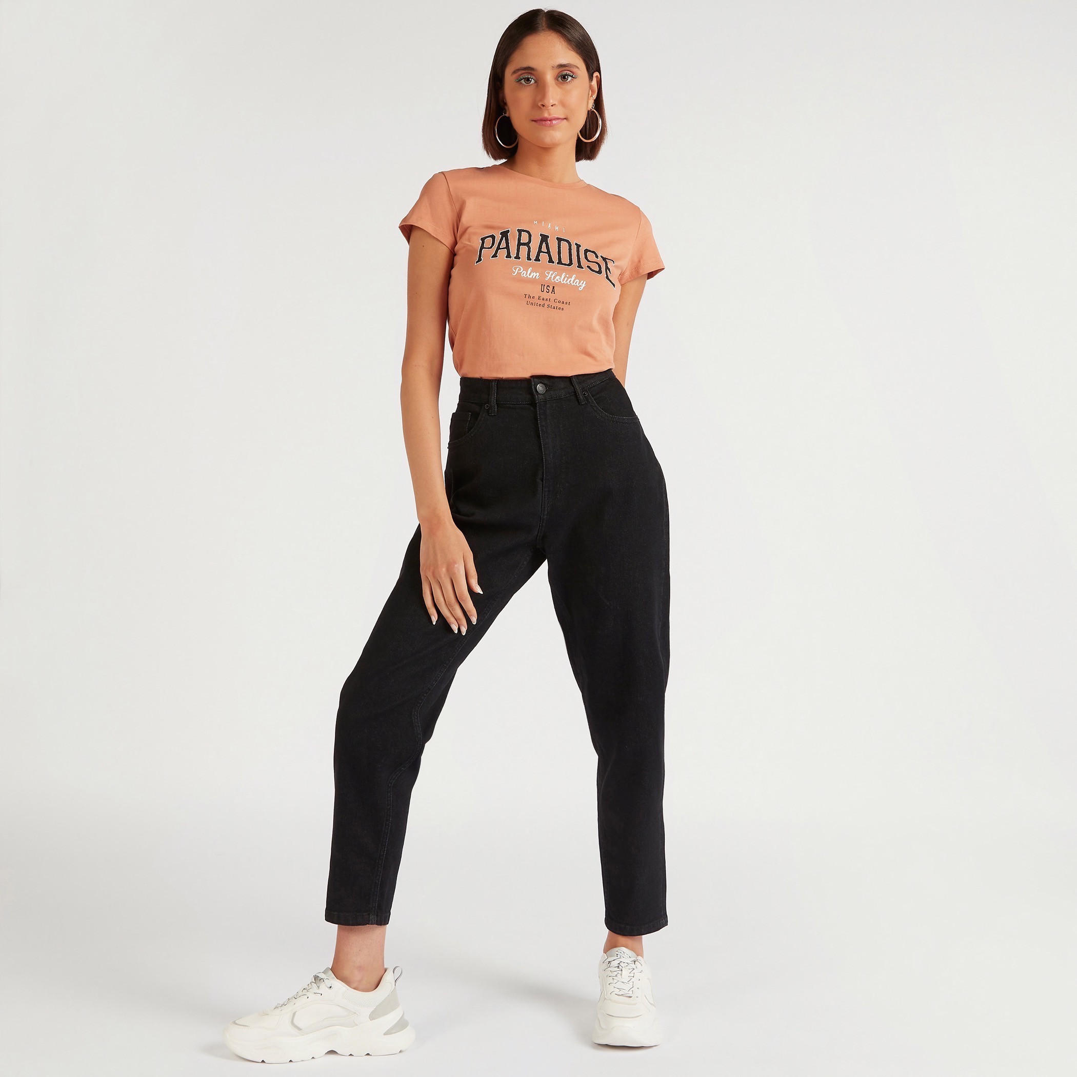تيشيرت بياقة ضيقة وأكمام كاب وطبعات-women-clothing-tshirts-image-2