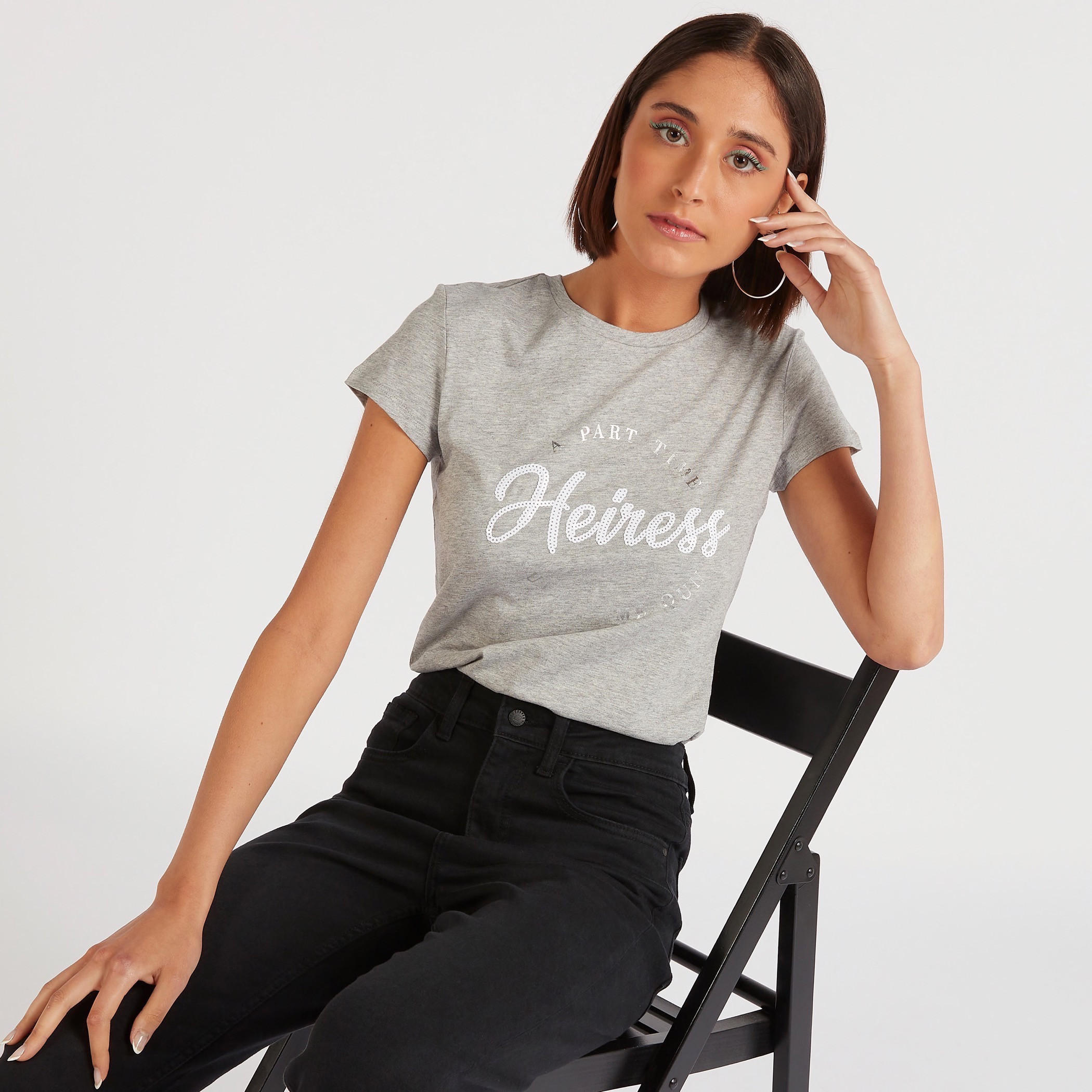 Printed Crew Neck T-shirt with Cap Sleeves-women-clothing-tshirts-image-1