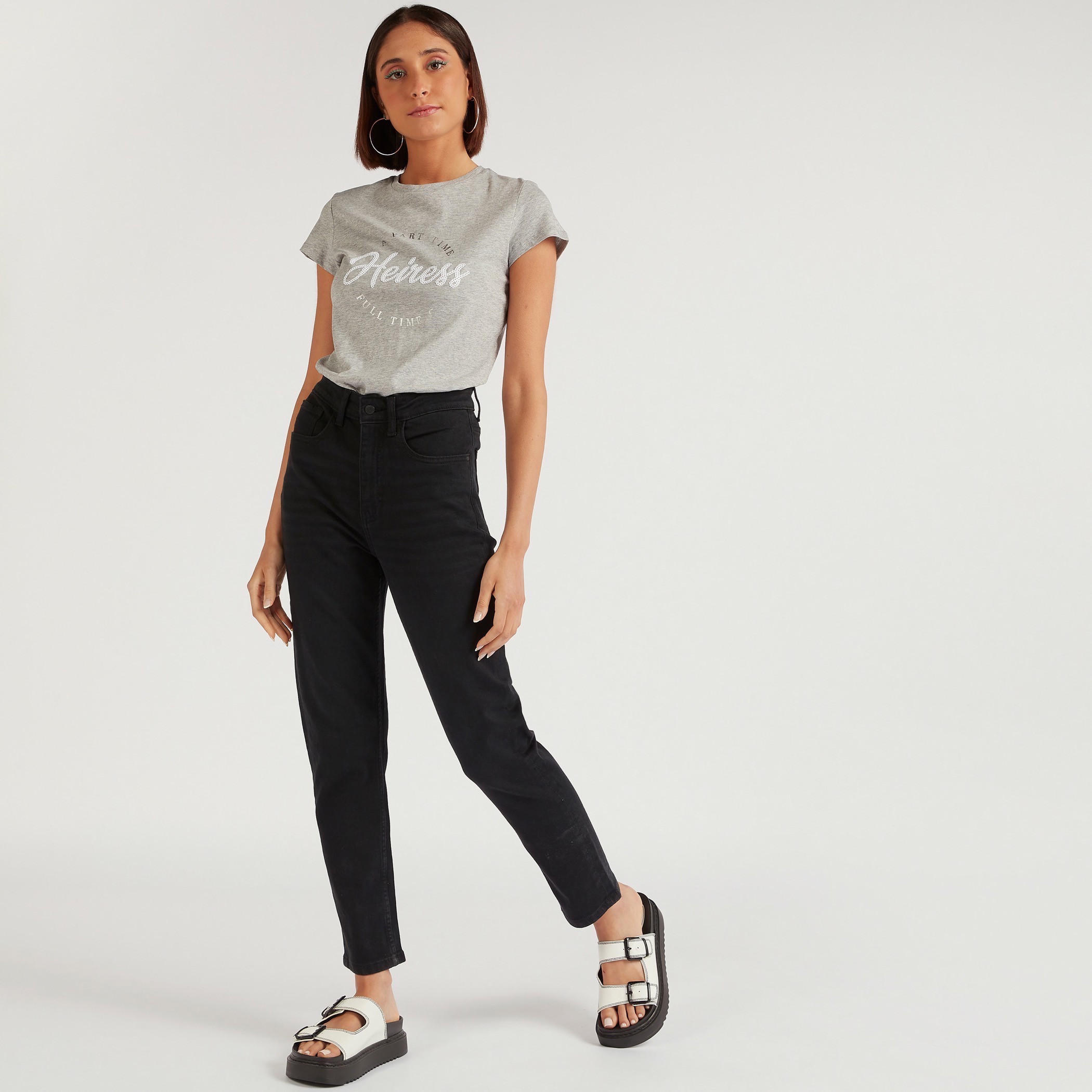 Printed Crew Neck T-shirt with Cap Sleeves-women-clothing-tshirts-image-2