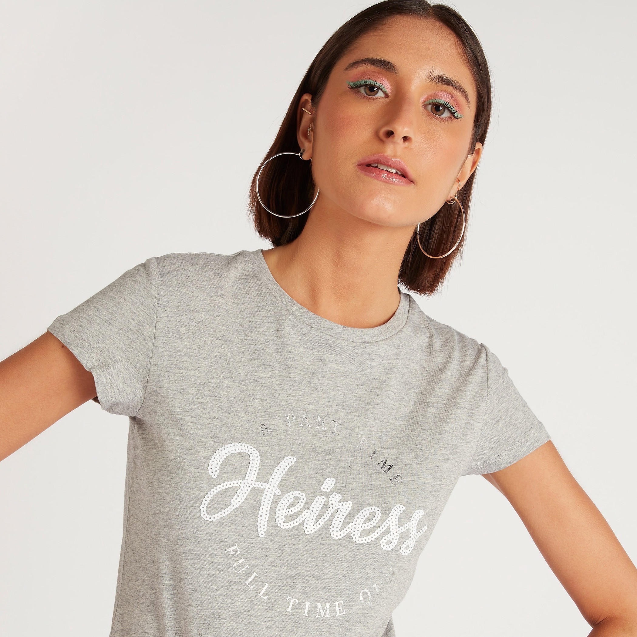 Printed Crew Neck T-shirt with Cap Sleeves-women-clothing-tshirts-image-5