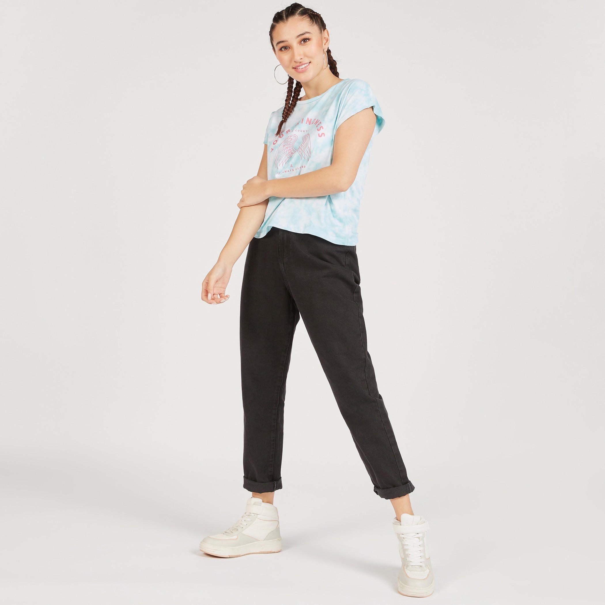 تيشيرت بأكمام كاب وطبعات مصبوغة-women-clothing-tshirts-image-2