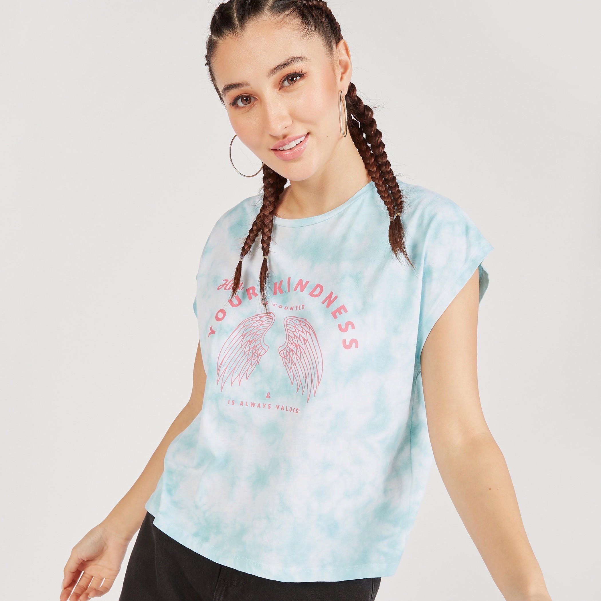 تيشيرت بأكمام كاب وطبعات مصبوغة-women-clothing-tshirts-image-3