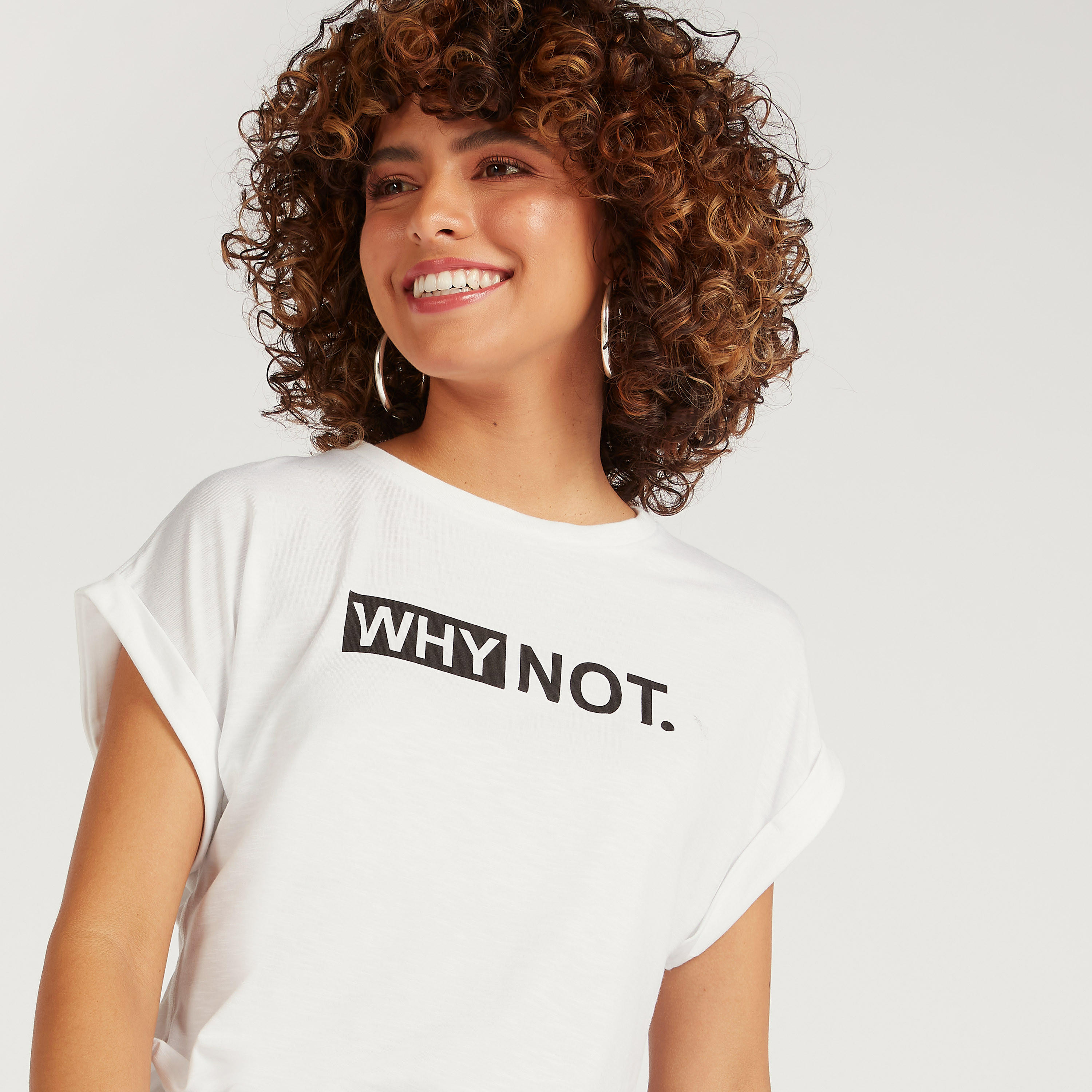 Typographic Print T-shirt with Cap Sleeves and Crew Neck-women-clothing-tshirts-image-3