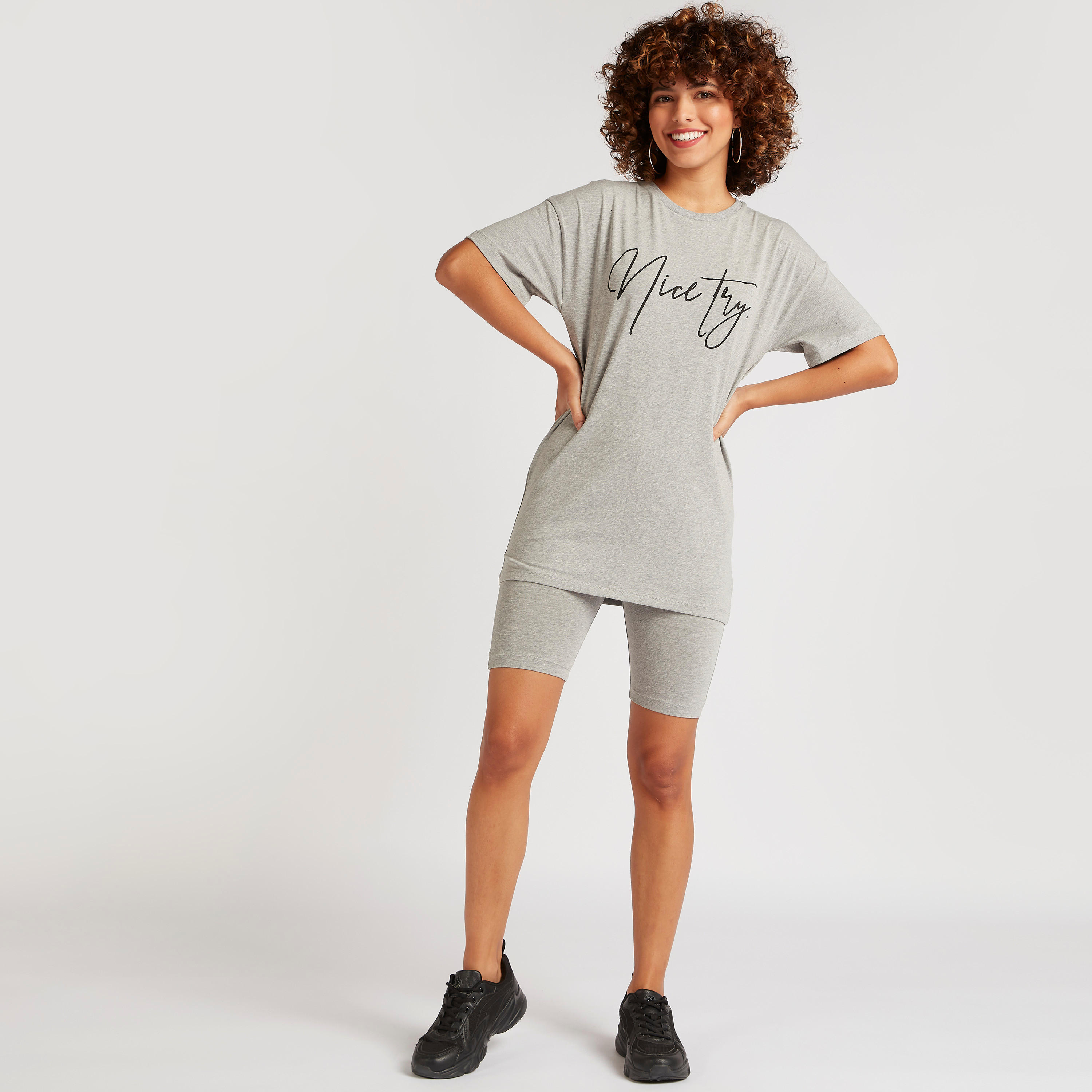 Typographic Print Longline T-shirt with Short Sleeves-women-clothing-tshirts-image-2