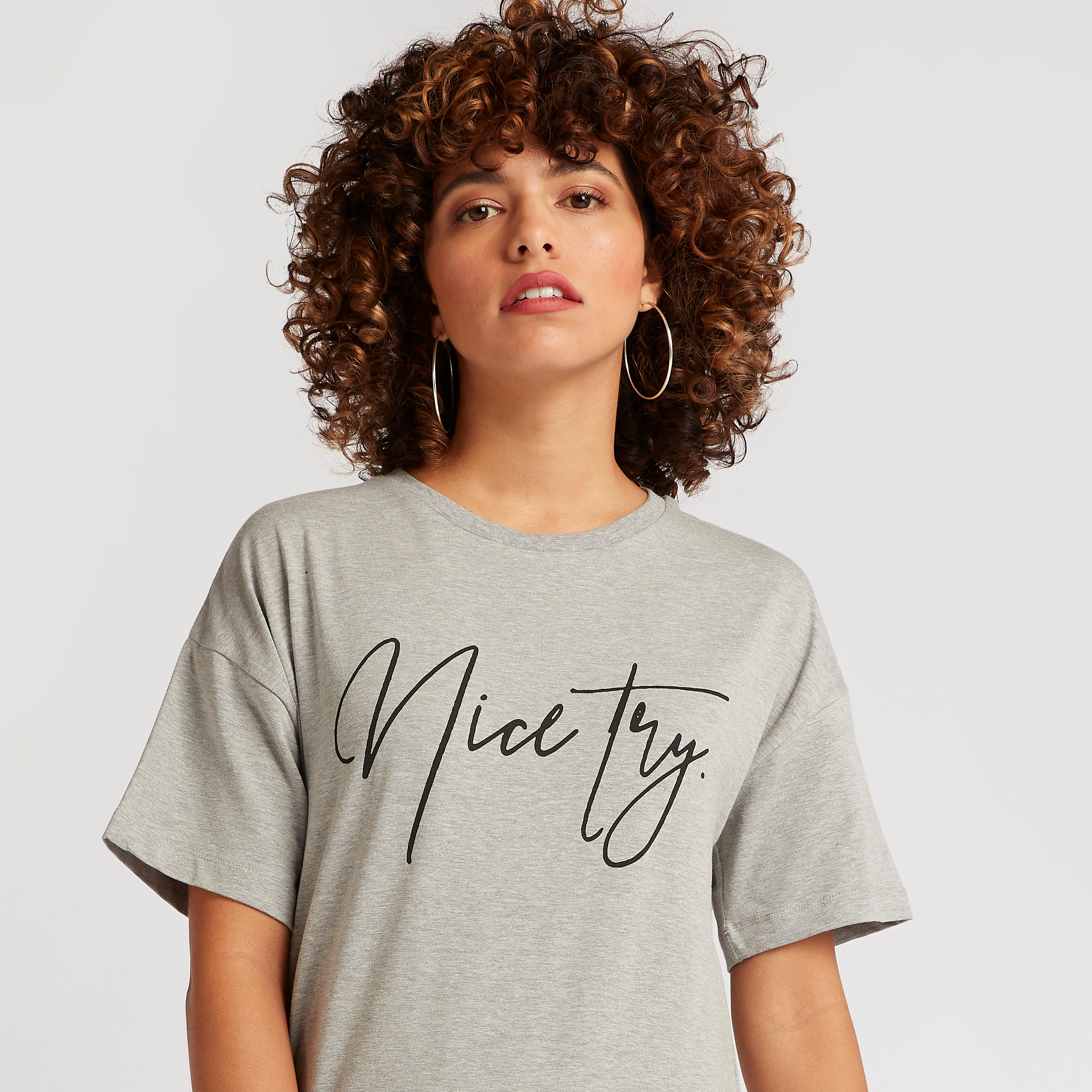 Typographic Print Longline T-shirt with Short Sleeves-women-clothing-tshirts-image-3