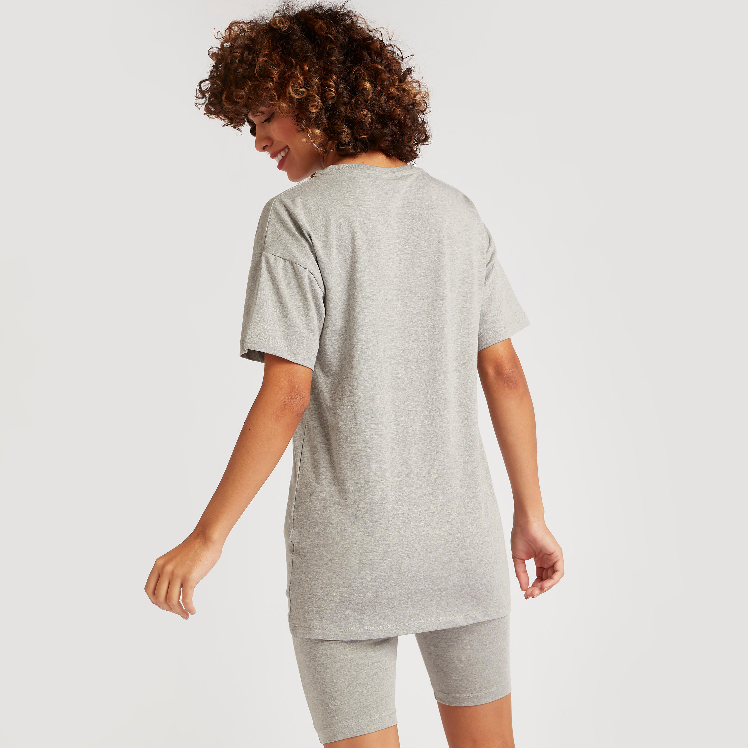 Typographic Print Longline T-shirt with Short Sleeves-women-clothing-tshirts-image-4